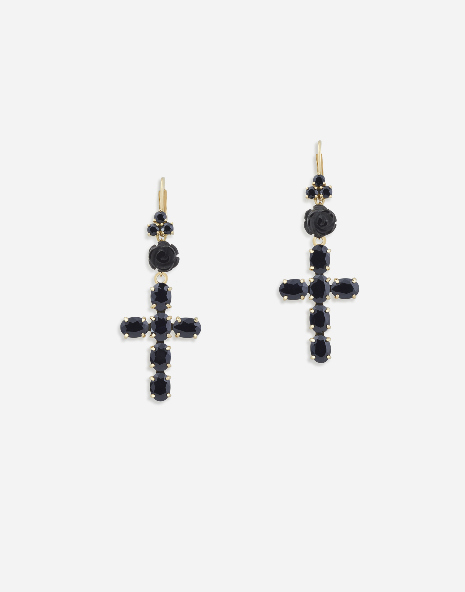 Dolce & Gabbana Devotion Earrings In Yellow Gold With Black Sapphires In Gold/black