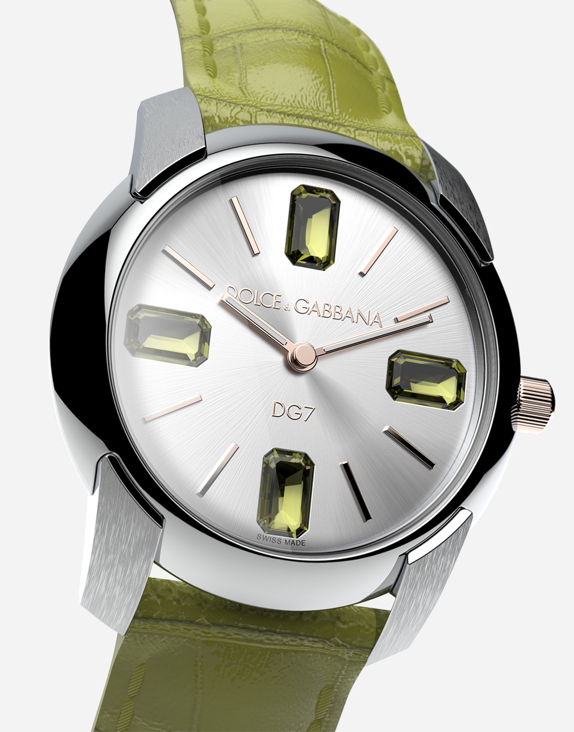 Dolce & Gabbana Watch With Alligator Strap In Olive Green