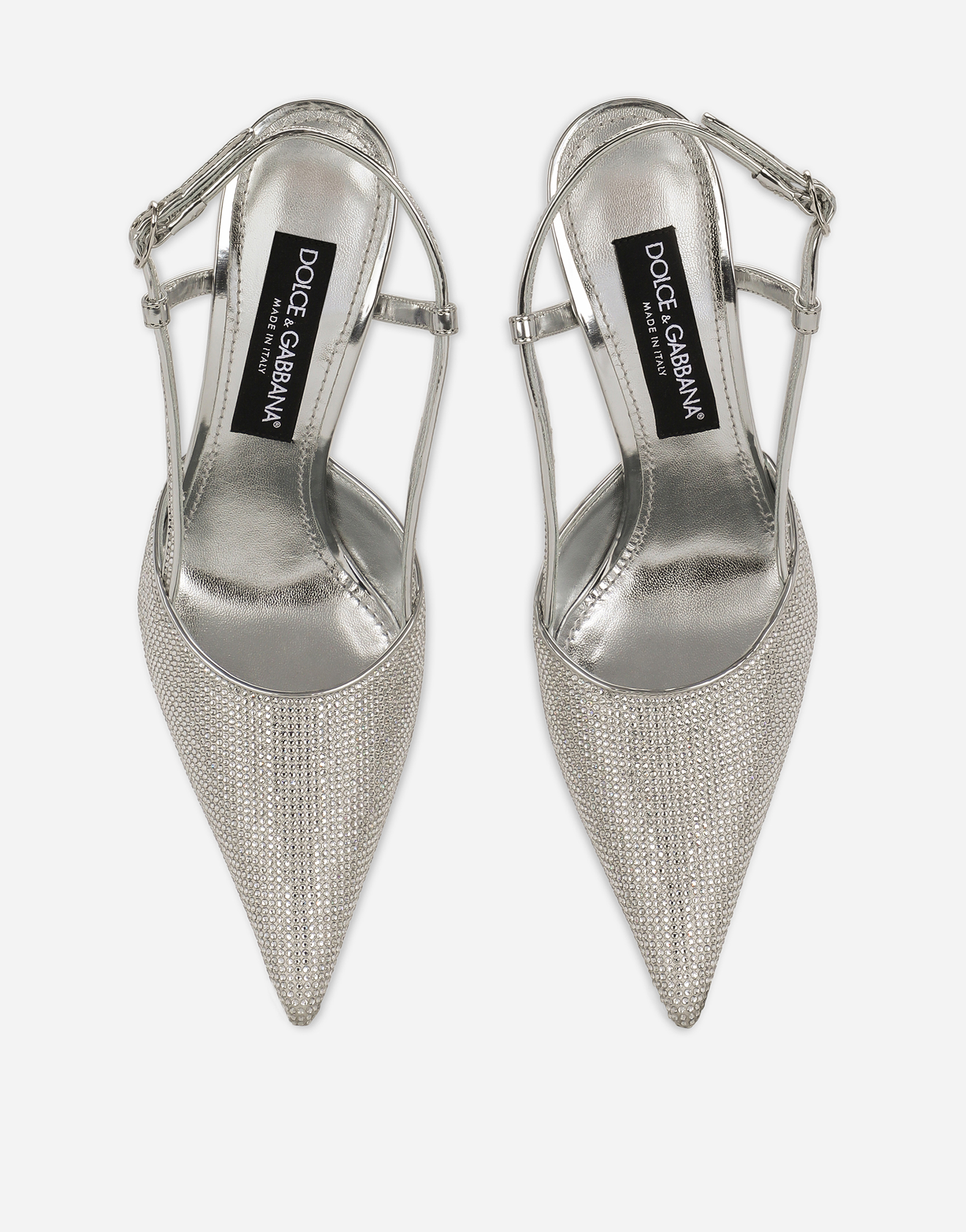 Dolce & Gabbana Satin Slingbacks With Fusible Rhinestones In Grey