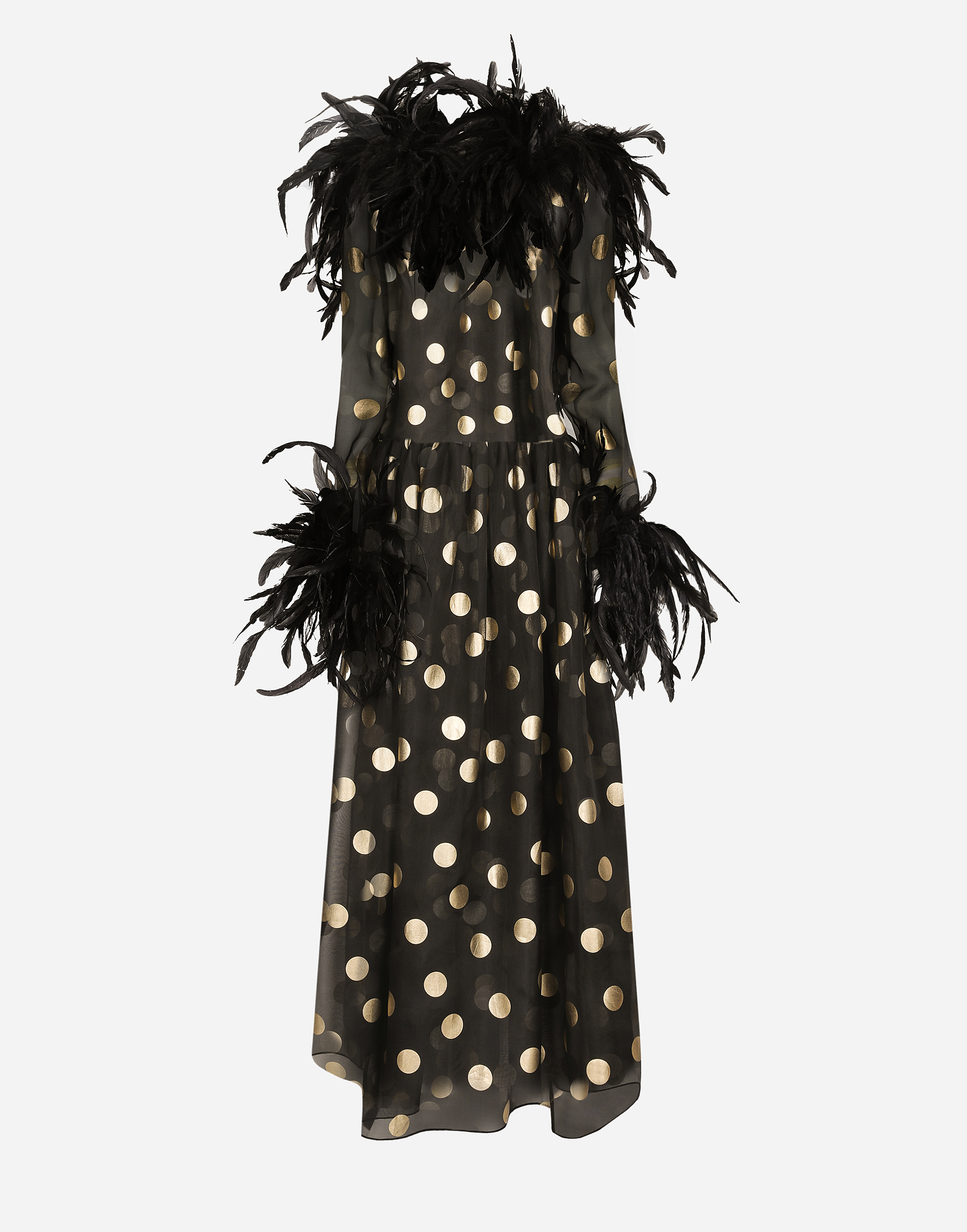 Dolce & Gabbana Long Polka-dot Silk Organza Dress With Feathered Details - Woman Dresses Print