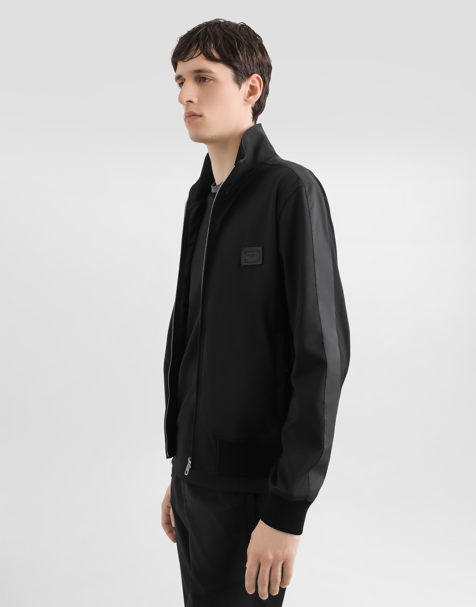 Dolce & Gabbana Zip-up Bomber Jacket With Logo Patch In Black