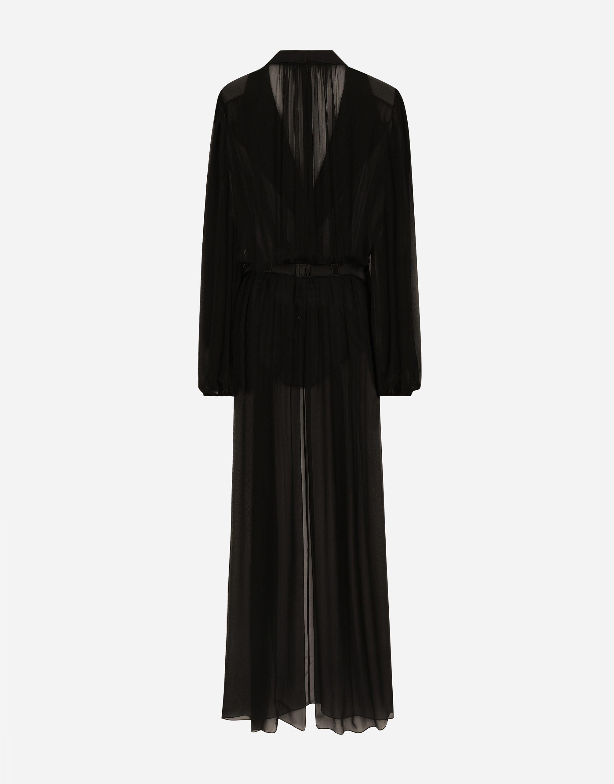 Dolce & Gabbana Silk Chiffon Tuxedo Long Dress In Black