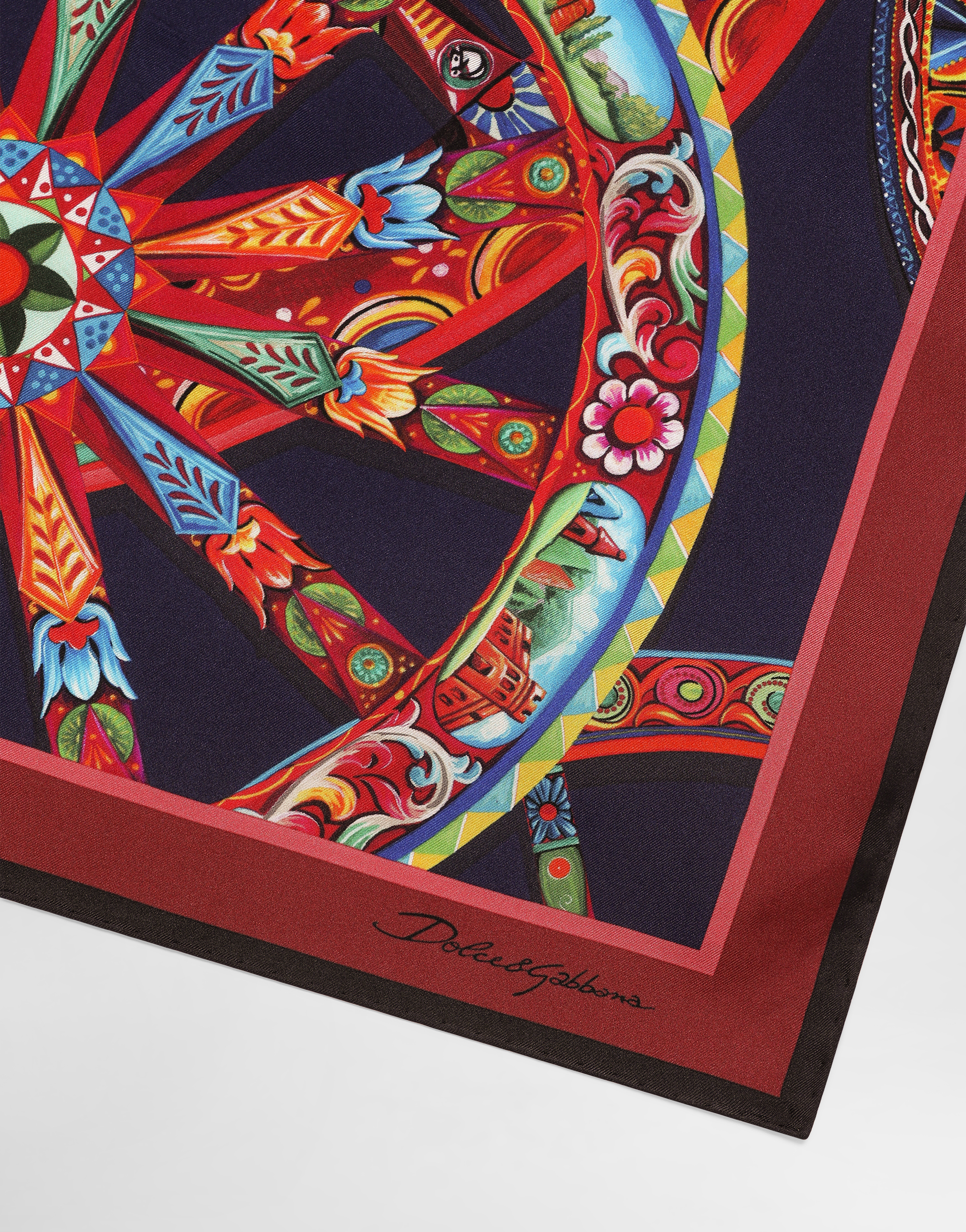  Dolce & Gabbana Foulard 90x90 In Twill Di Seta Stampa Carretto - Uomo Sciarpe E Foulard Multicolore Pz 