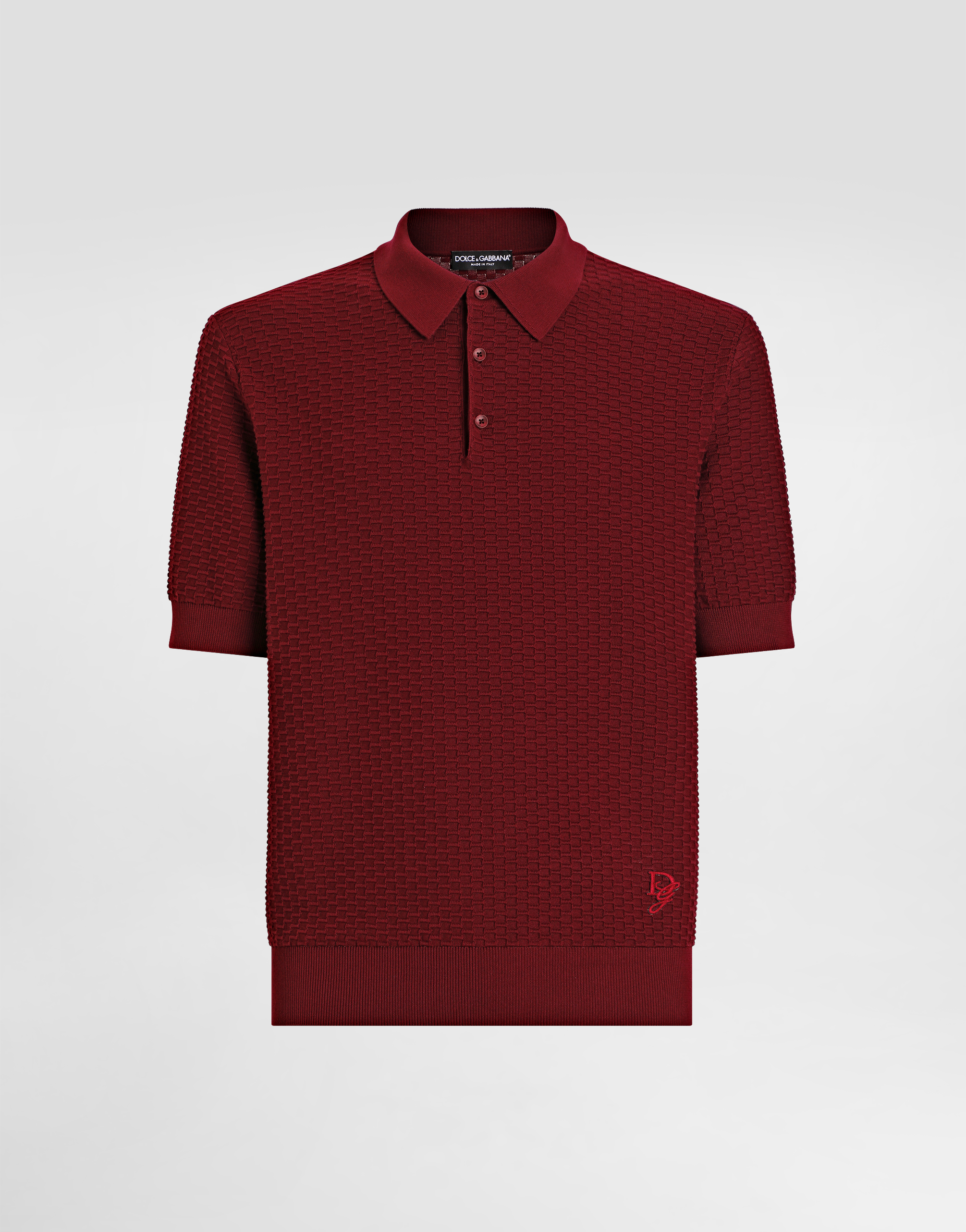 Dolce & Gabbana Cotton Polo-shirt With Embroidered Logo - Man Sweaters And Cardigans Burgundy