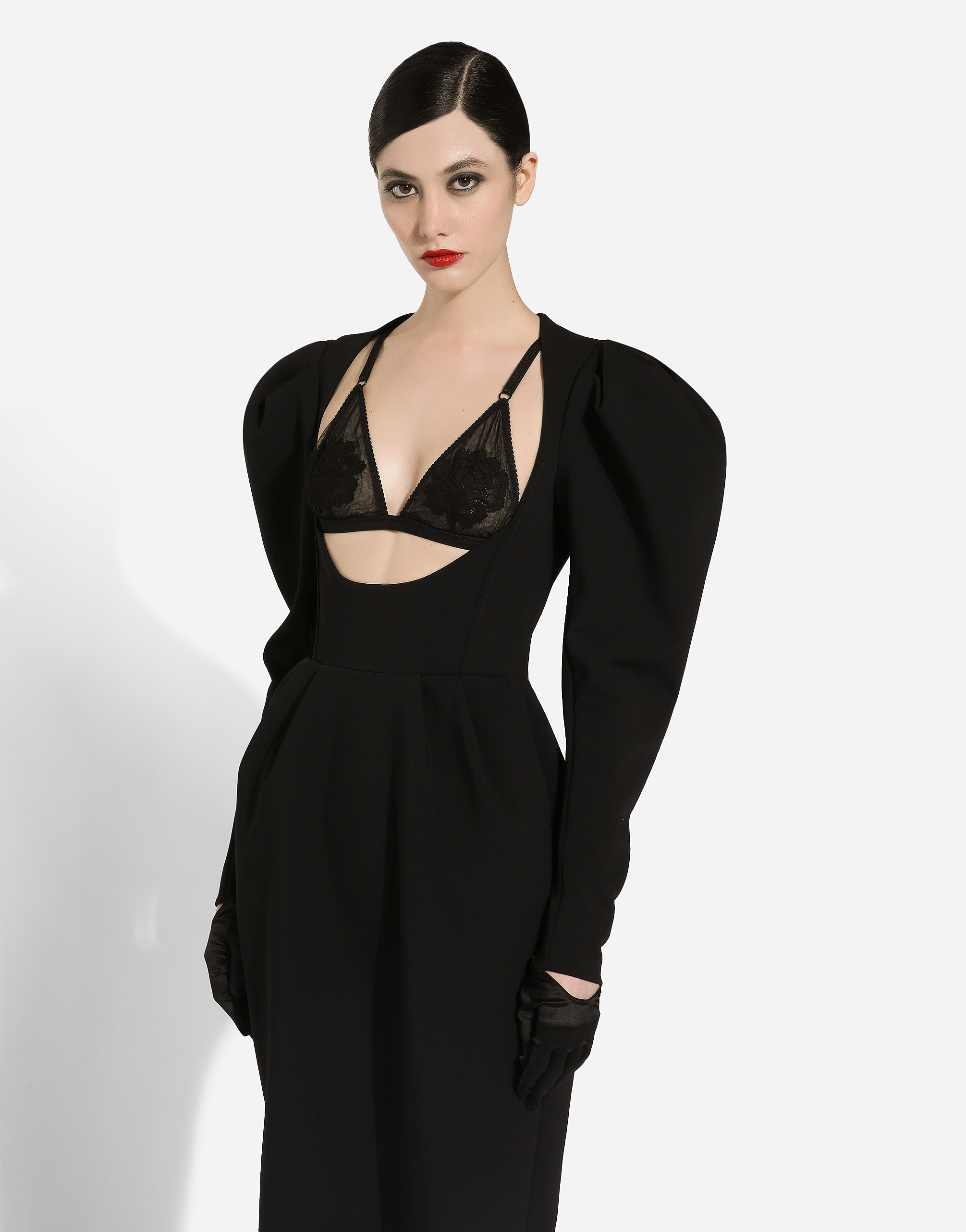 Dolce & Gabbana Calf-length Wool Dress With Open Neckline In Black