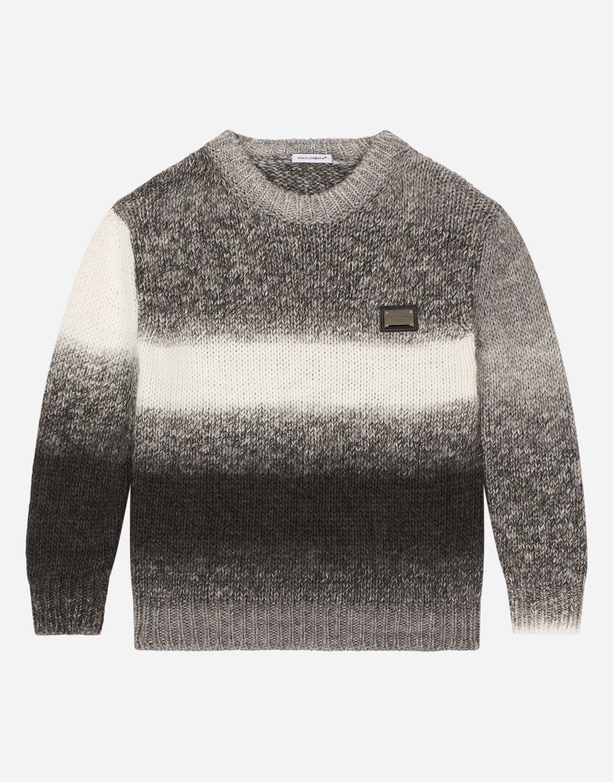 Dolce & Gabbana Kids' Round-neck Ombré Knit Pullover With Logo Tag In Grey