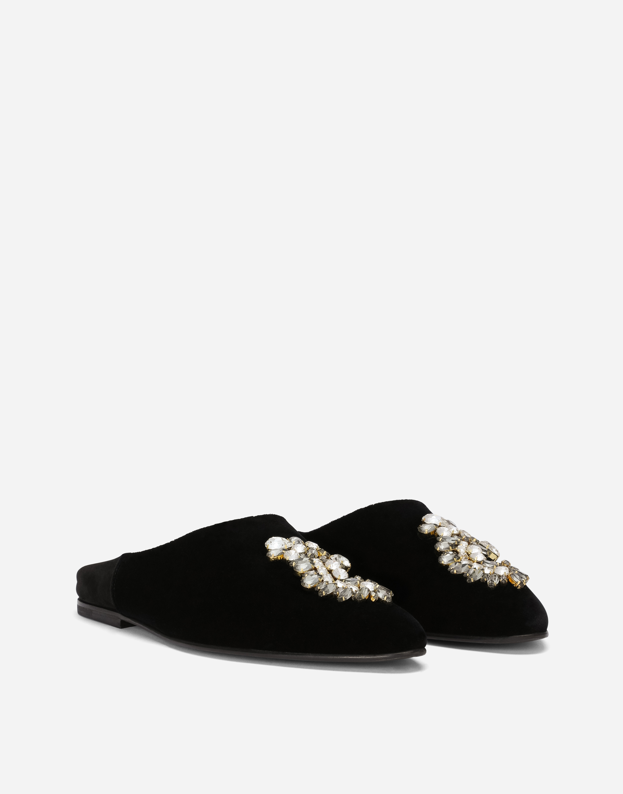 DOLCE & GABBANA VELVET SLIPPERS WITH BROOCH EMBELLISHMENT