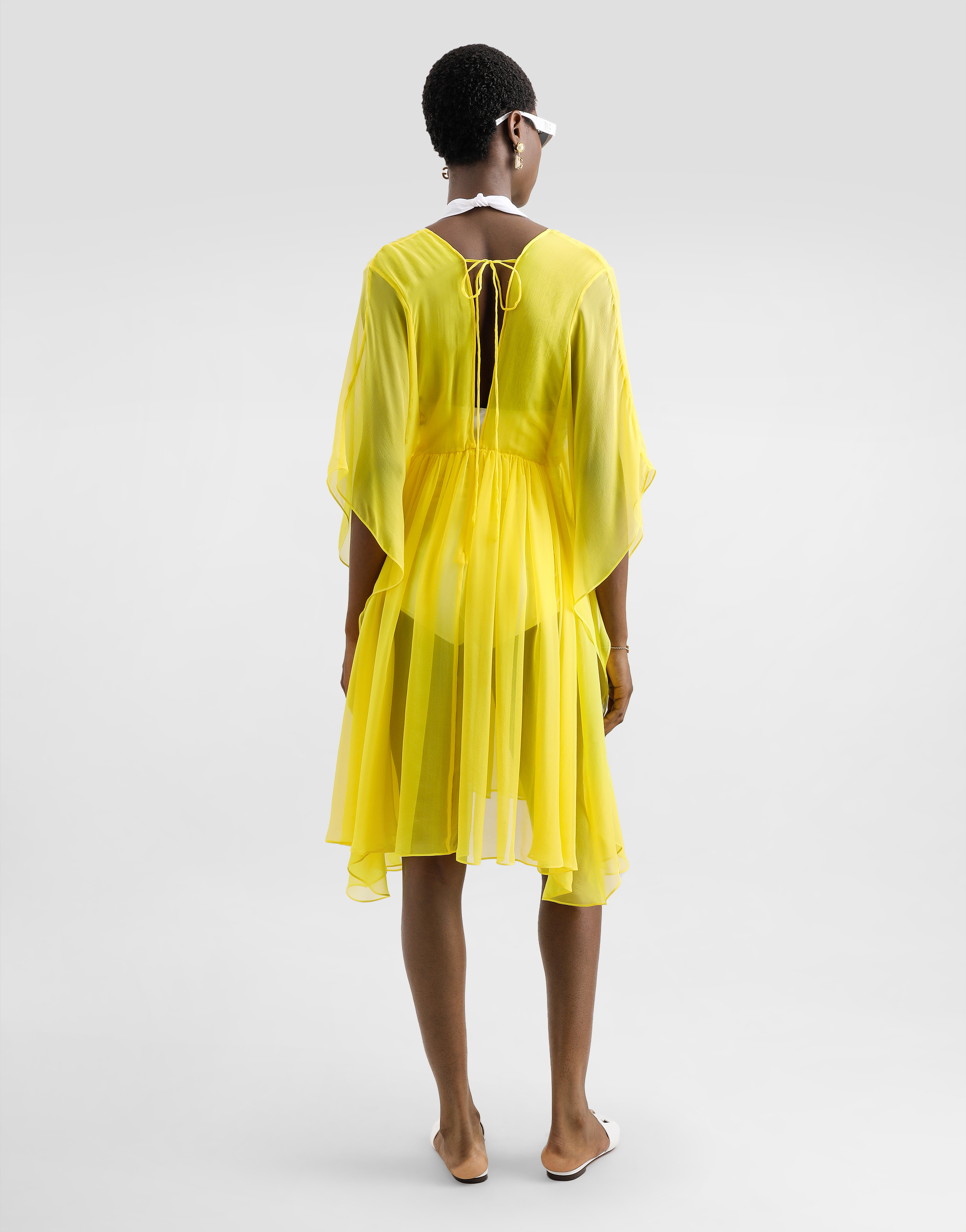 Dolce & Gabbana Short Silk Chiffon Caftan In Yellow