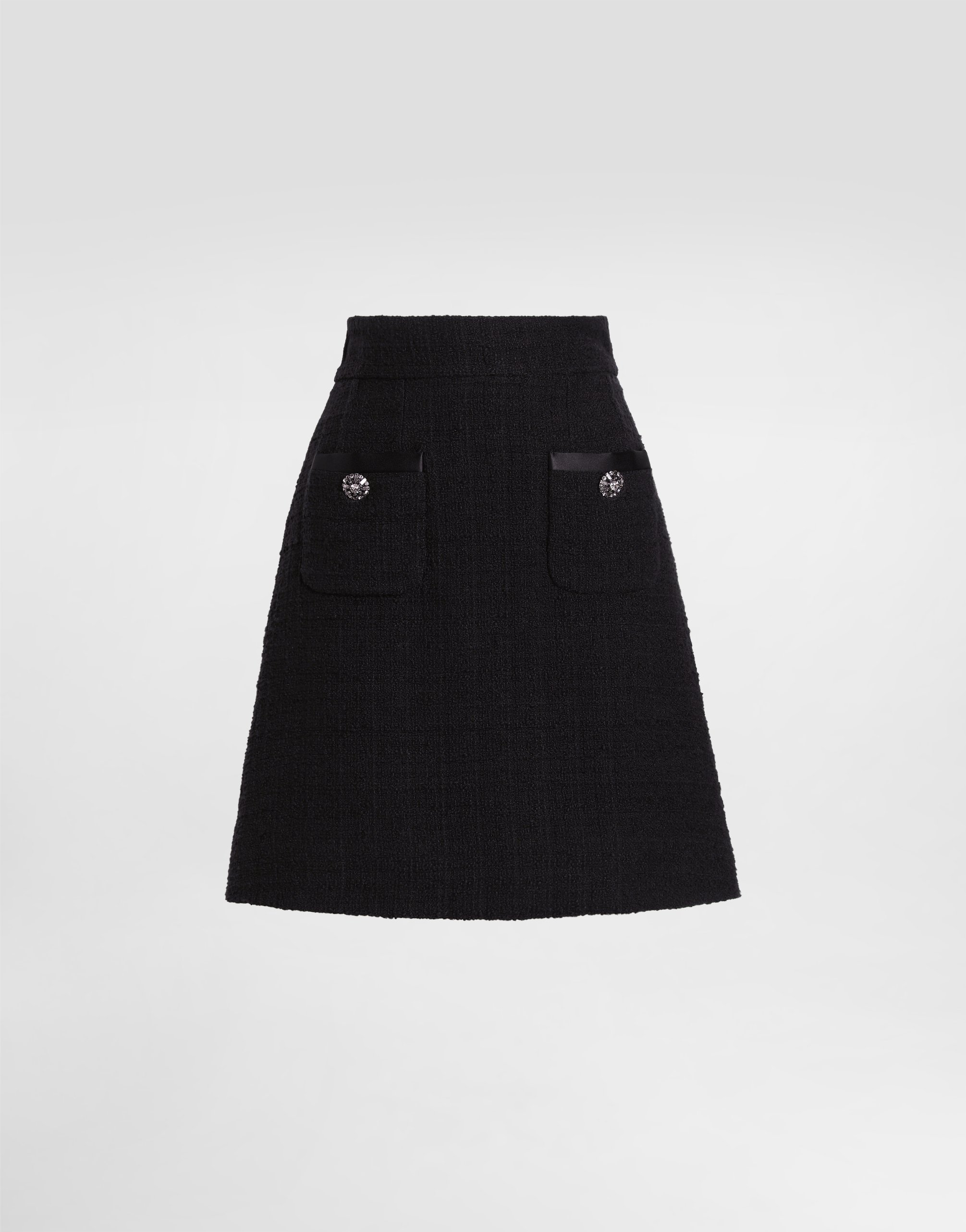 Dolce & Gabbana Short Raschel Tweed A-line Skirt With Bejeweled Buttons - Woman Skirts Black
