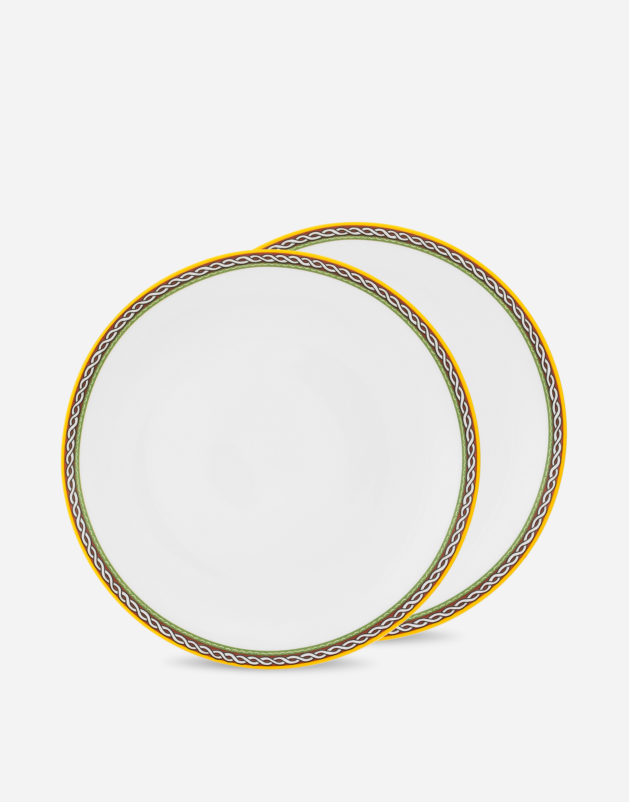 Dolce & Gabbana Set 2 Porcelain Dinner Plates In Multicolor