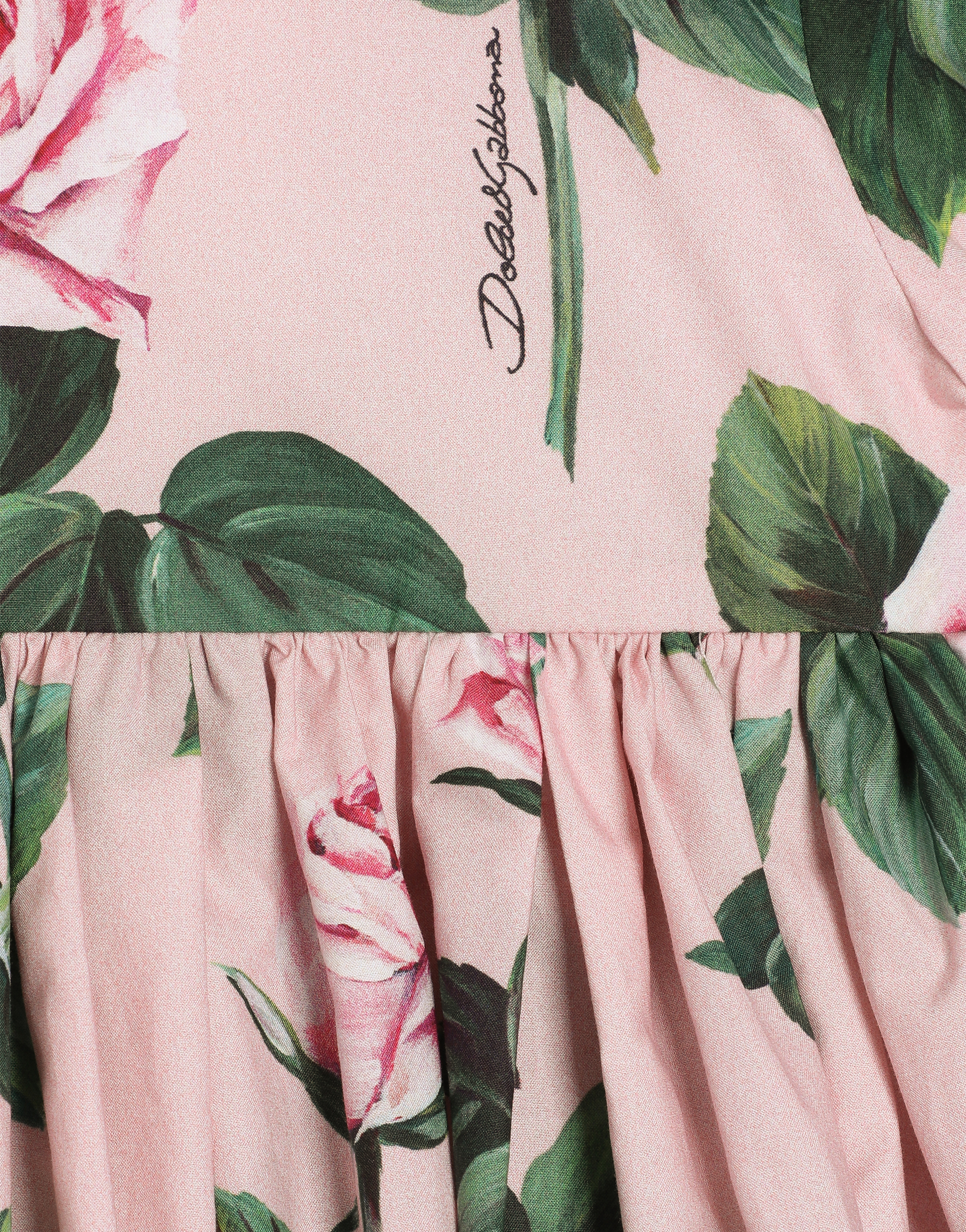 Rose-print poplin dress