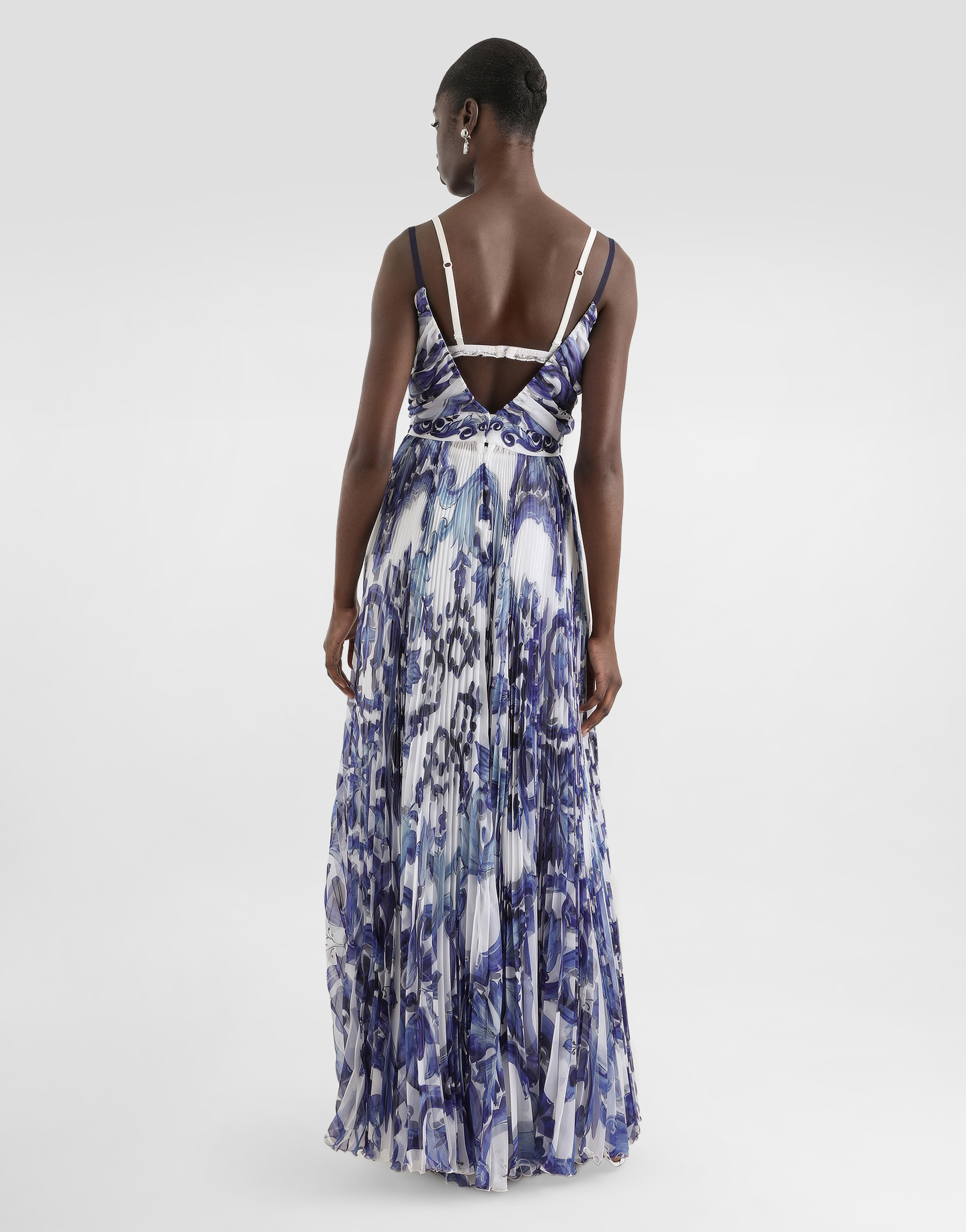 Majolica-print chiffon dress