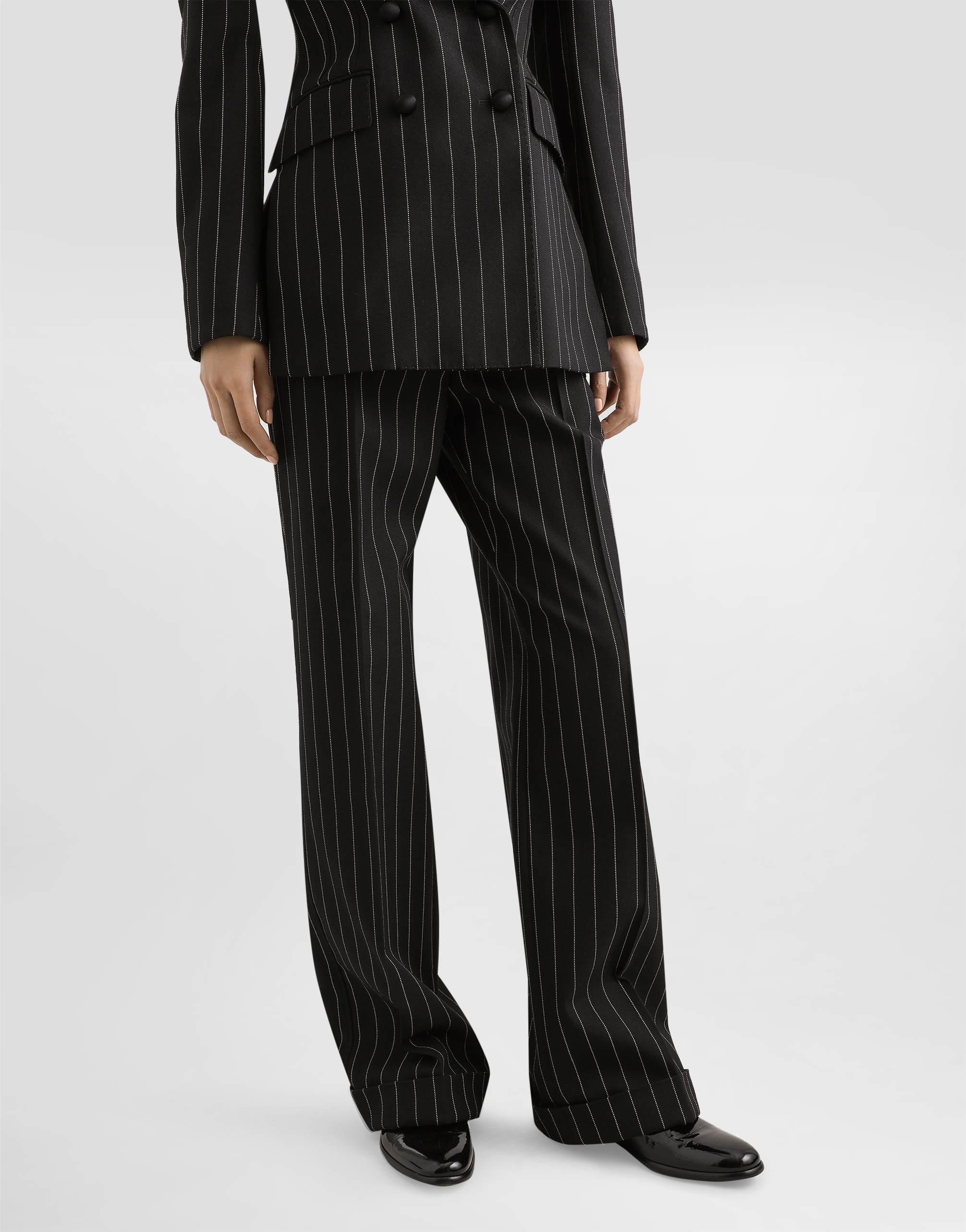 Shop Dolce & Gabbana Straight-leg Pinstripe Wool Pants With Turn-ups In Multicolor