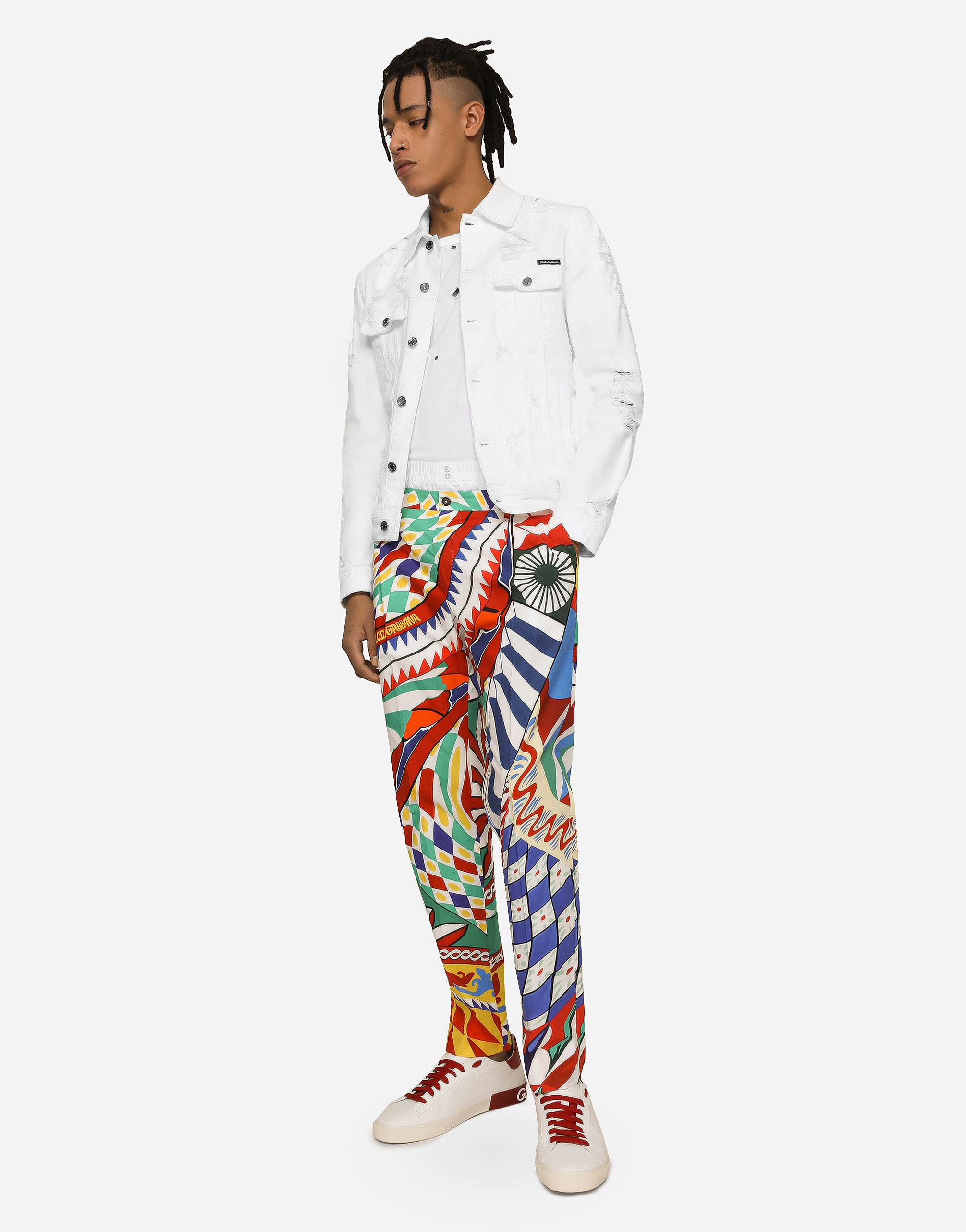 DOLCE & GABBANA CARRETTO-PRINT POPLIN PANTS