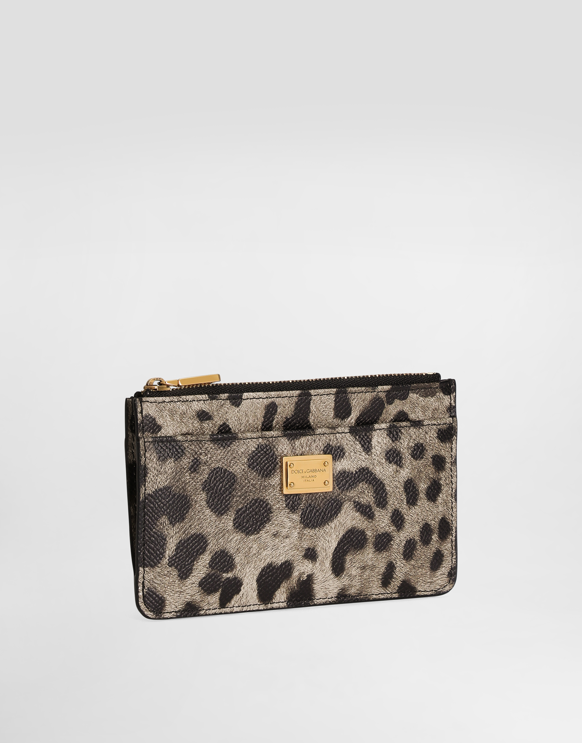 Leopard-print dauphine calfskin card holder