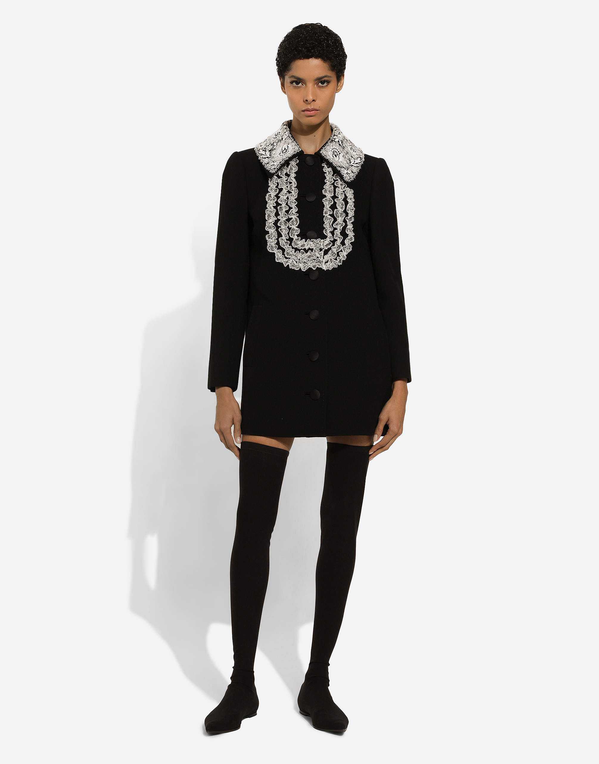 Dolce & Gabbana Bib-collar Virgin Wool-blend Minidress In ブラック