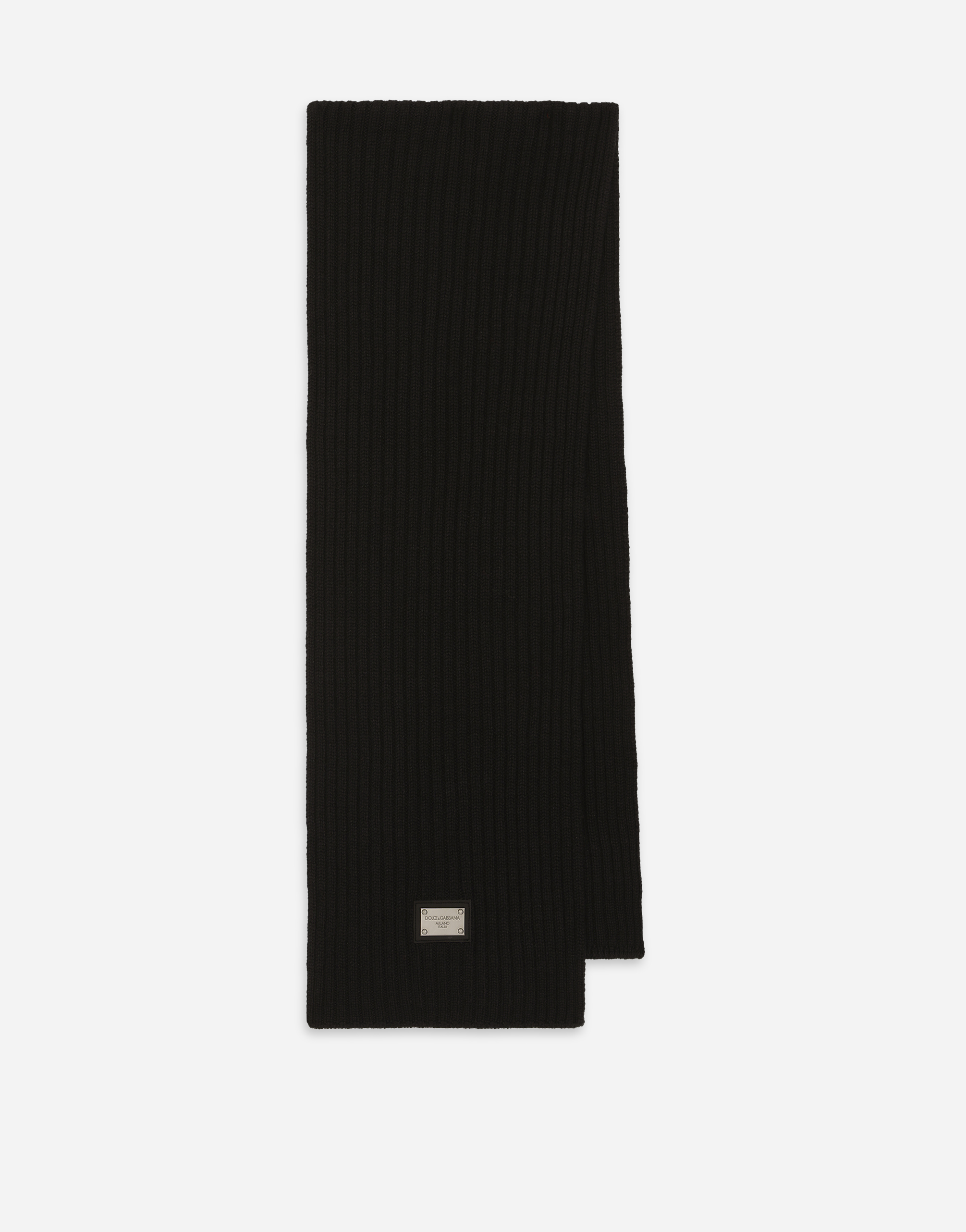 Dolce & Gabbana Ribbed Knit Scarf With Metal Dg Logo - Woman Black L