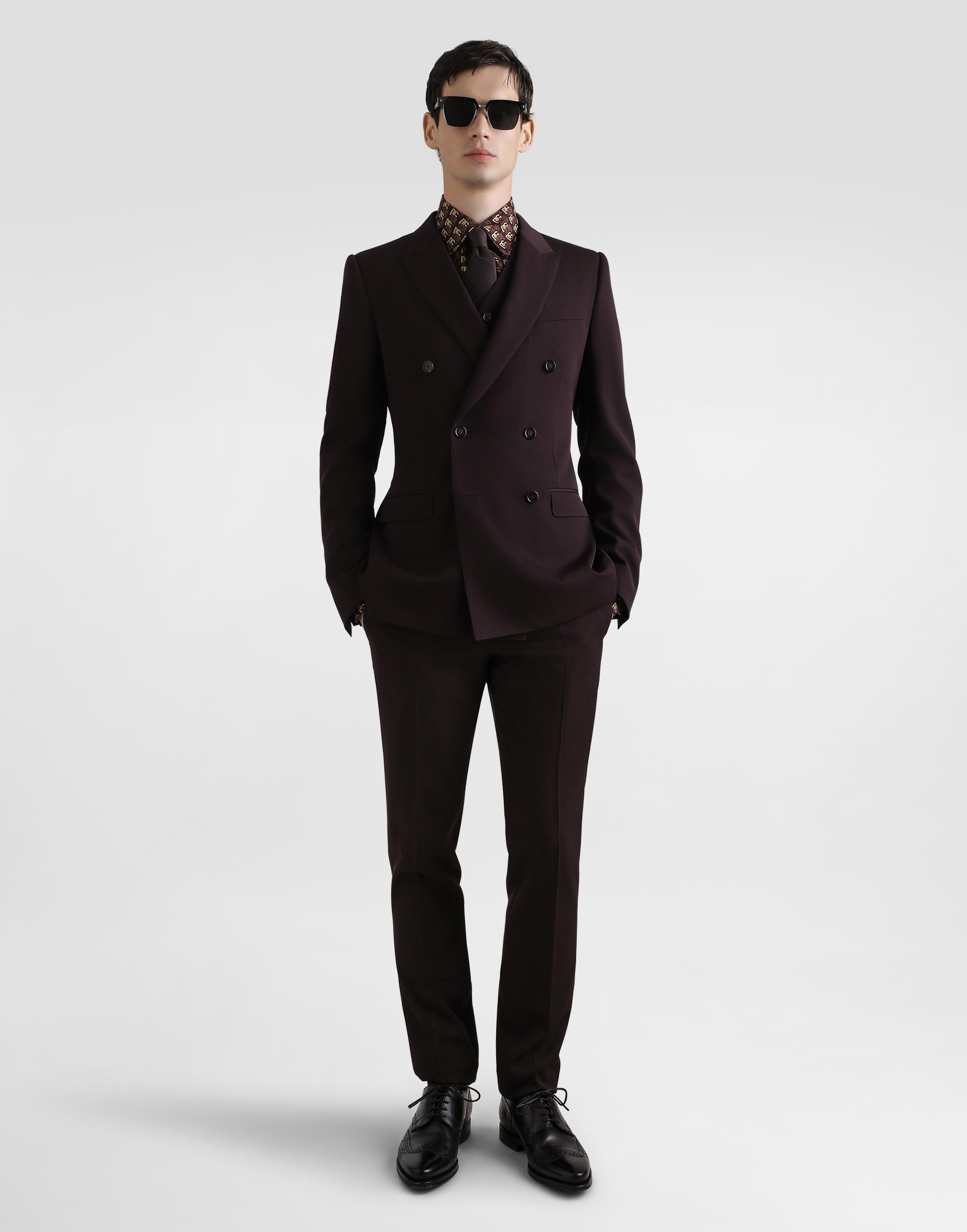 Dolce & Gabbana Double-breasted Wool Gabardine Suit In Multi