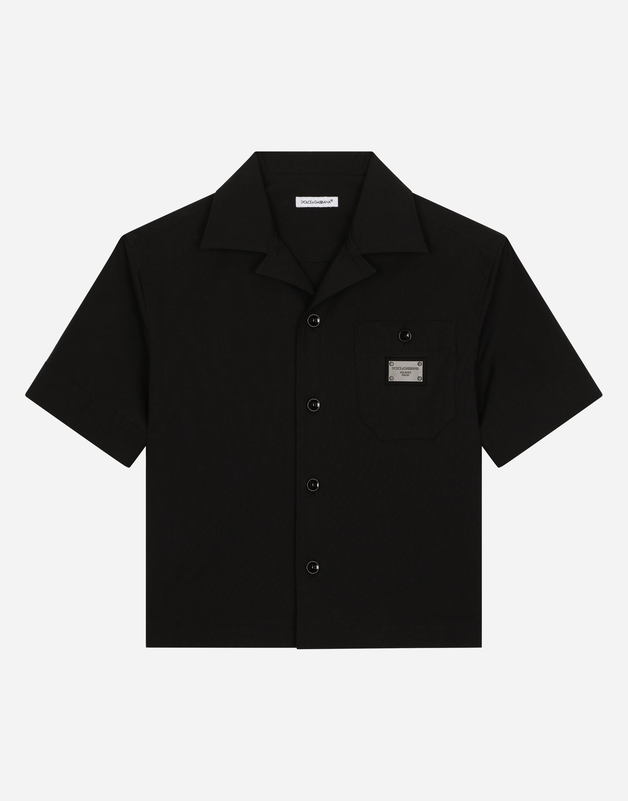 Dolce & Gabbana Kids' Stretch Poplin Shirt With Logo Tag In Black