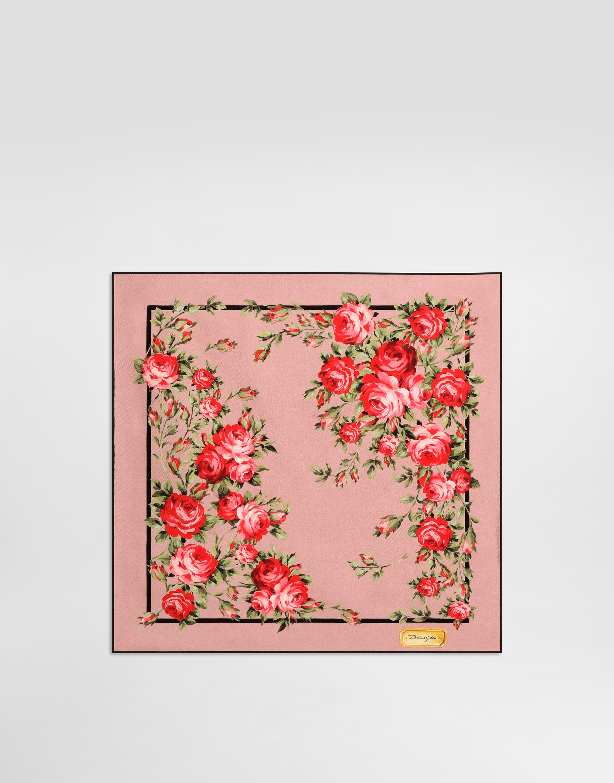 限定価格♡DOLCE&GABBANA 花柄シルクスカーフ ローズ ブーケ プリント シルク ツイル スカーフ (50x50)