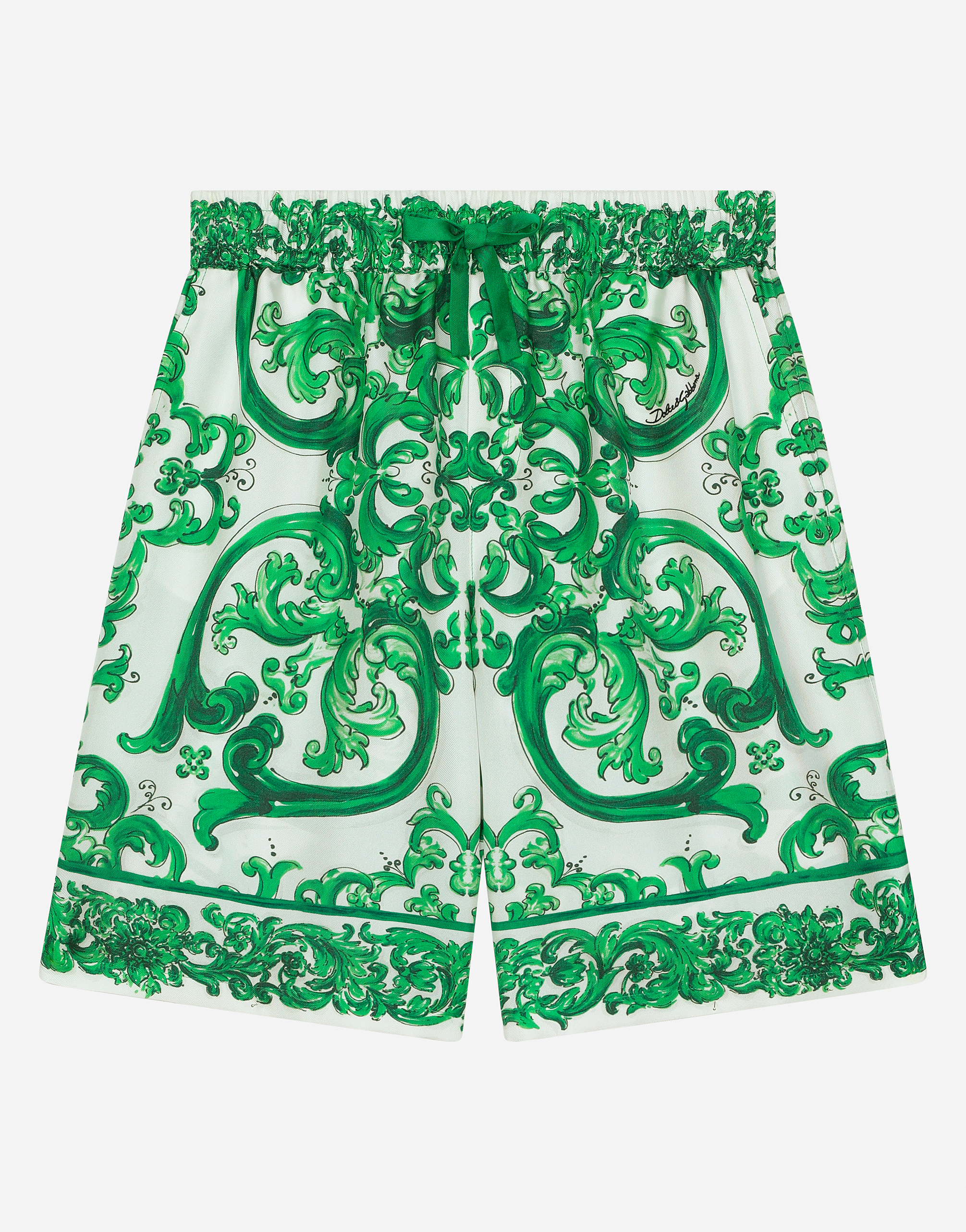 Dolce & Gabbana Bermuda In Twill Con Stampa Maiolica Verde In Stampa