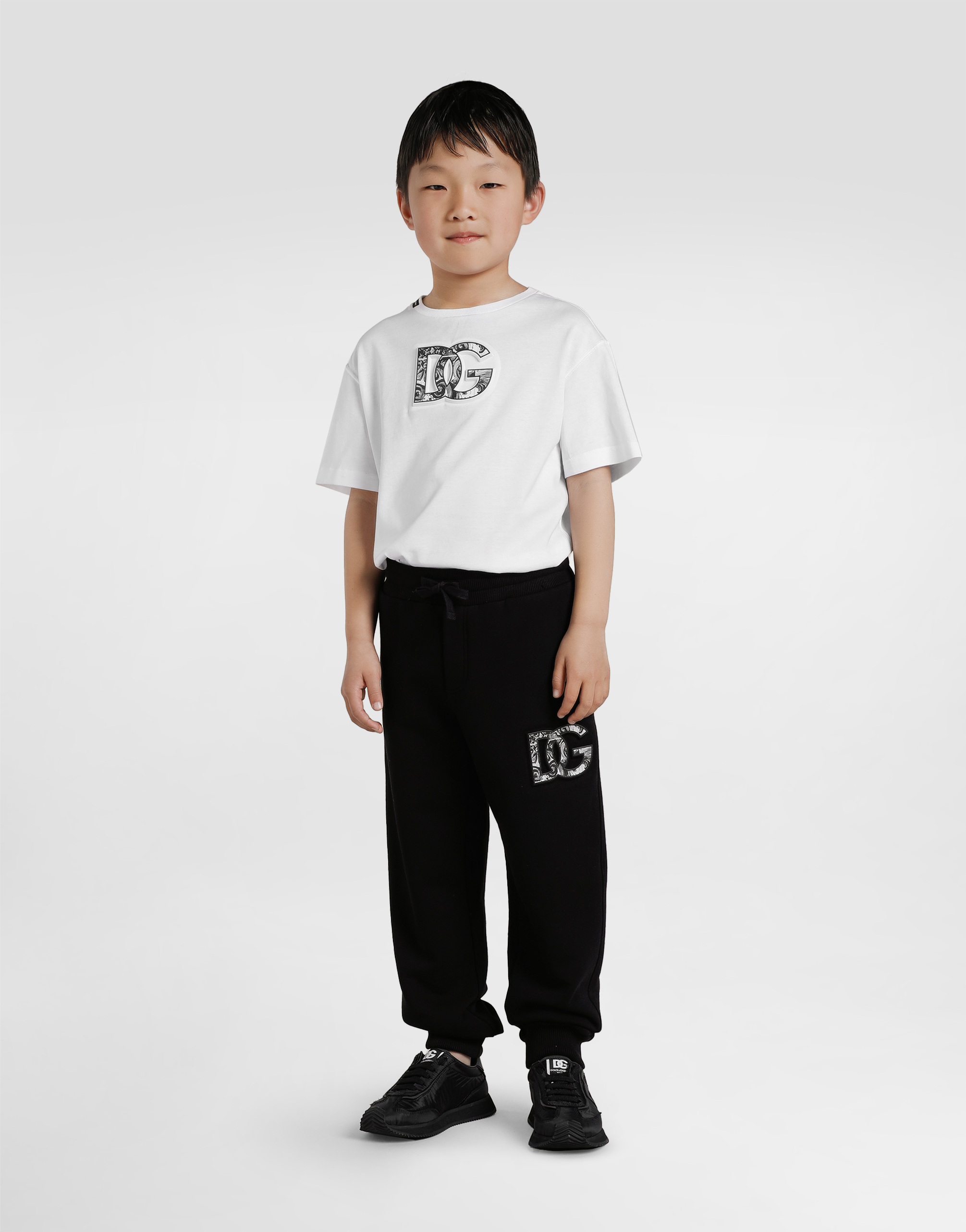 Short-sleeved t-shirt with embossed DG majolica-print logo