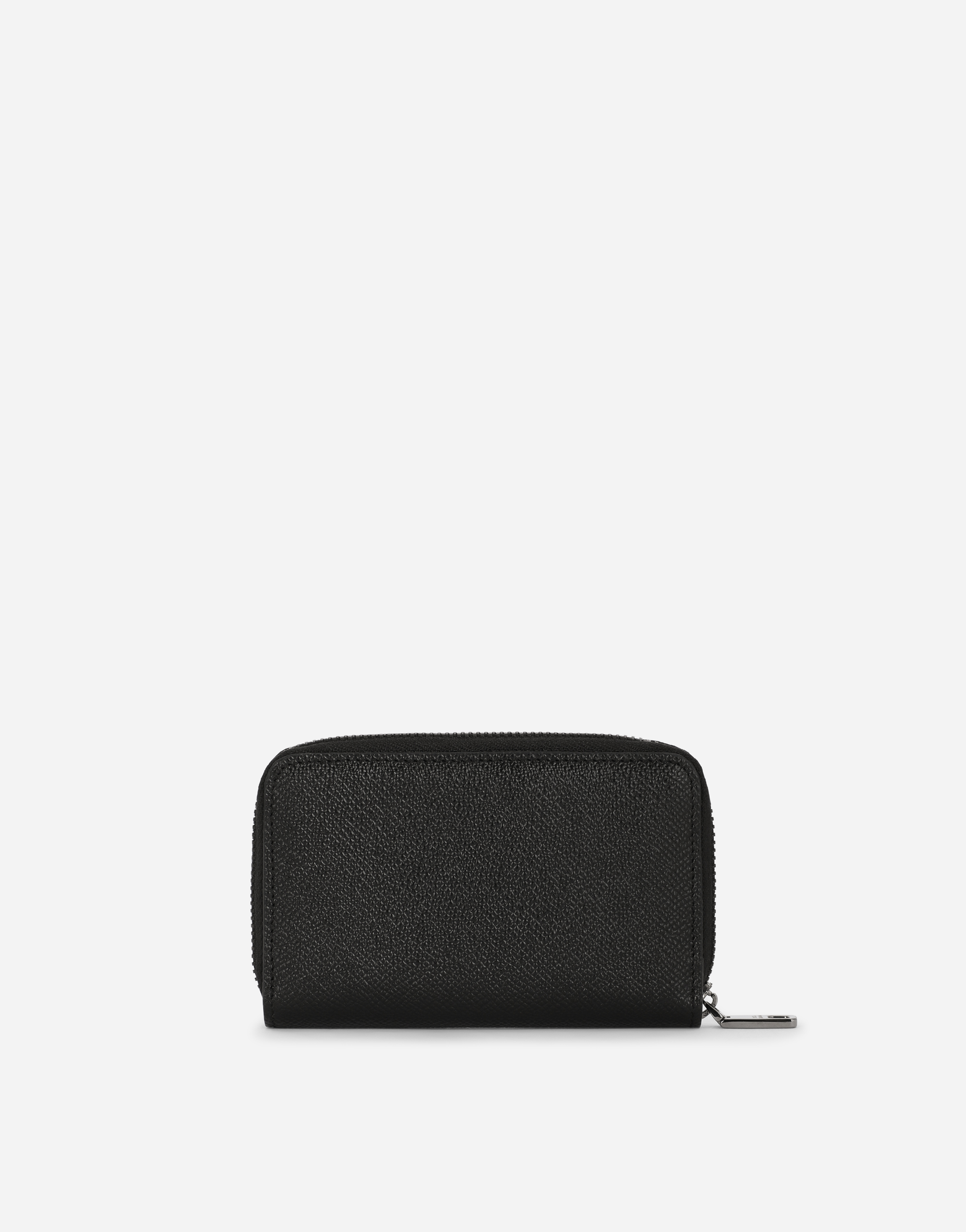 Dolce & Gabbana Small Calfskin Zip-around Wallet With Logo Tag In Black