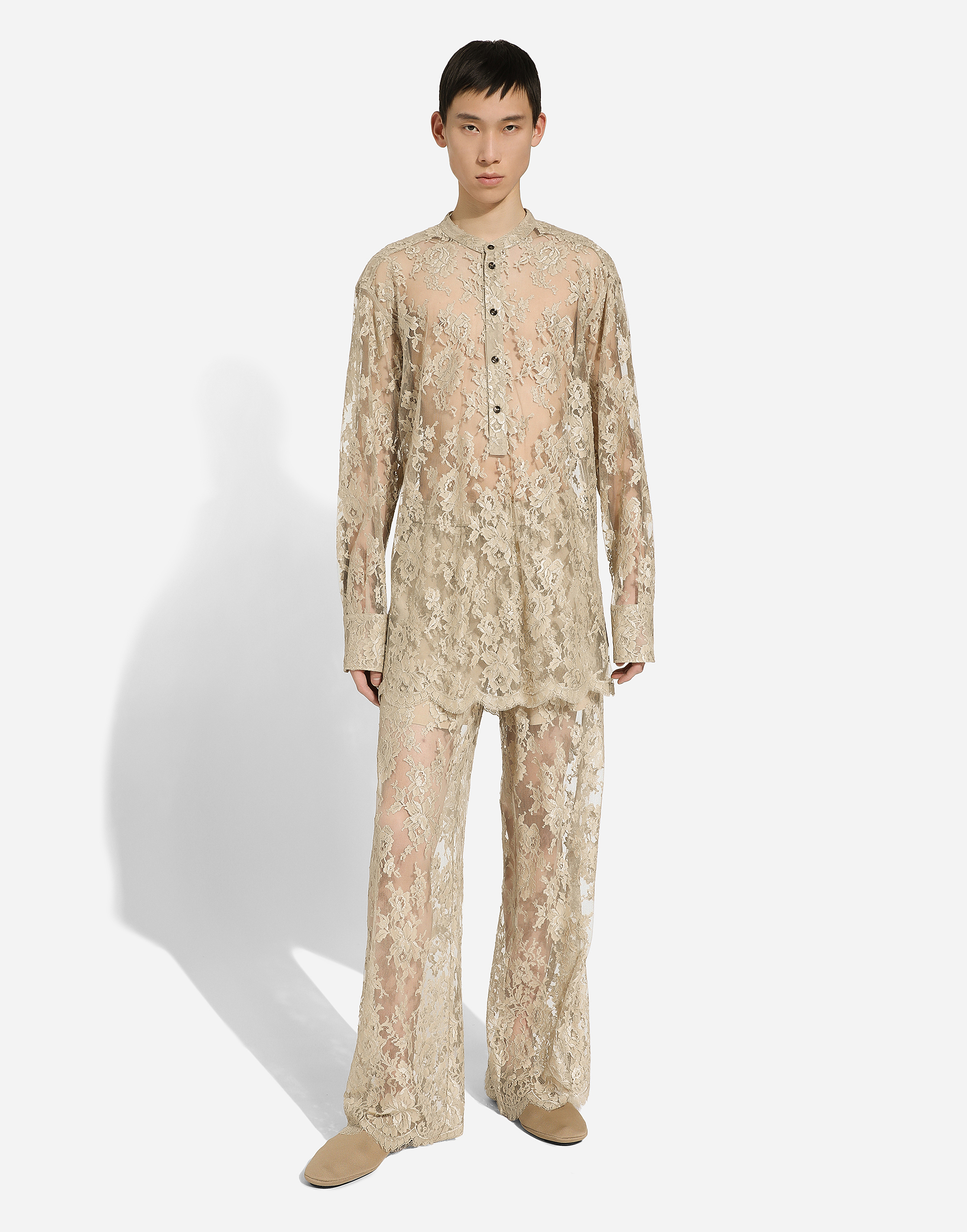 Dolce & Gabbana Semi-sheer Floral Lace Pants In ベージュ