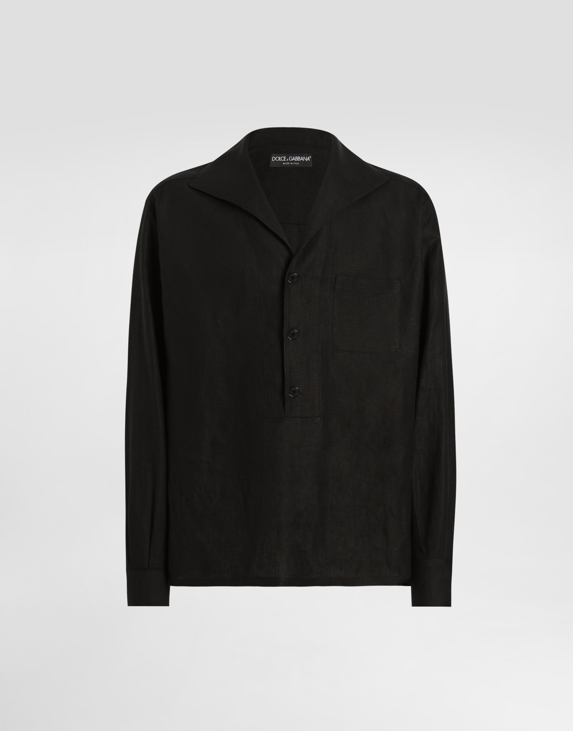 Dolce & Gabbana Three-button Linen Shirt In Black