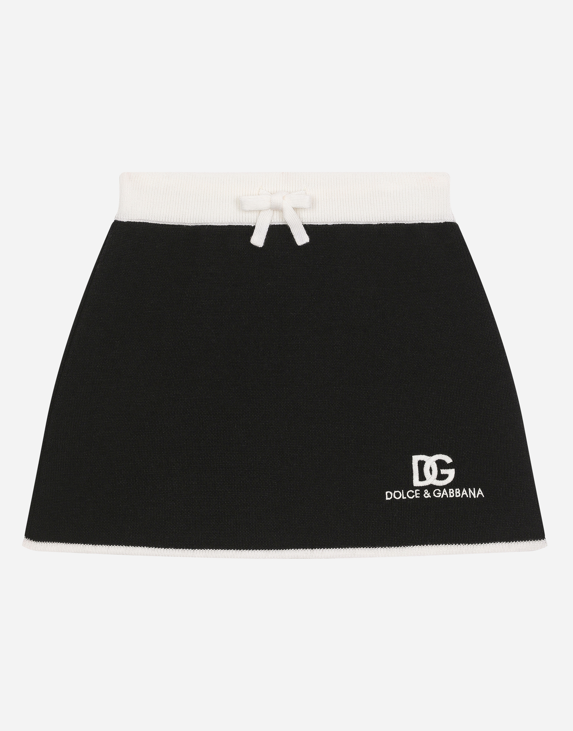 Dolce & Gabbana Short Knit Skirt With Dg Logo - Woman Trousers And Skirts Black 12 Years