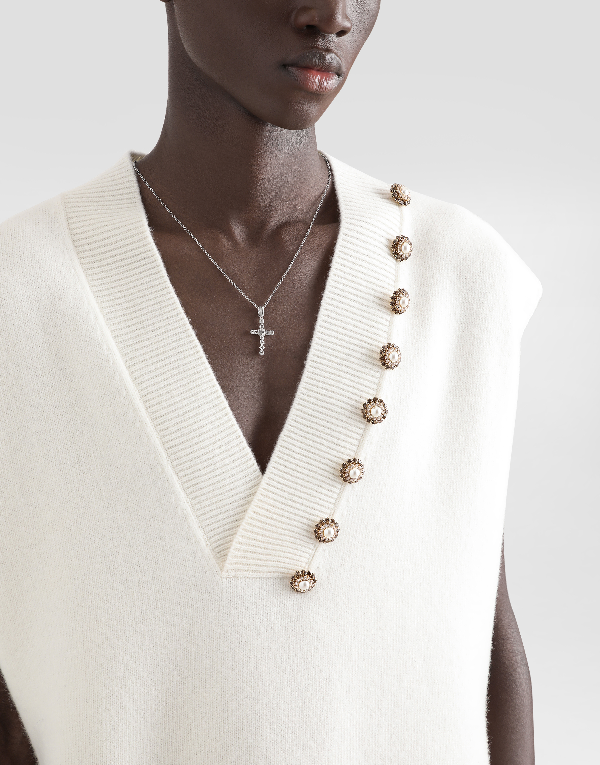 Dolce & Gabbana Wool V-neck Vest With Bejeweled Buttons And Dg Embroidery In White