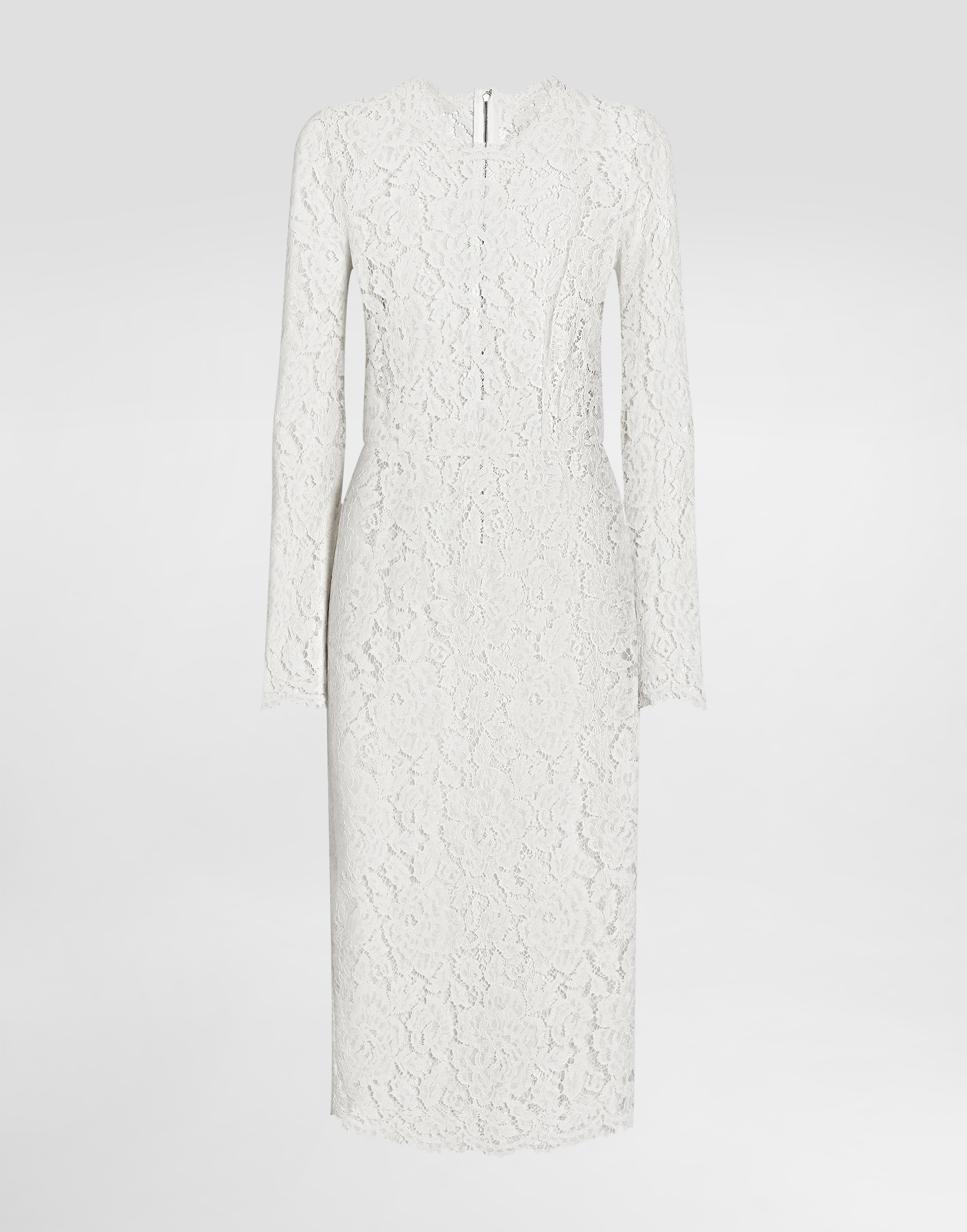 Dolce & Gabbana Long-sleeved Branded Stretch Lace Dress In White