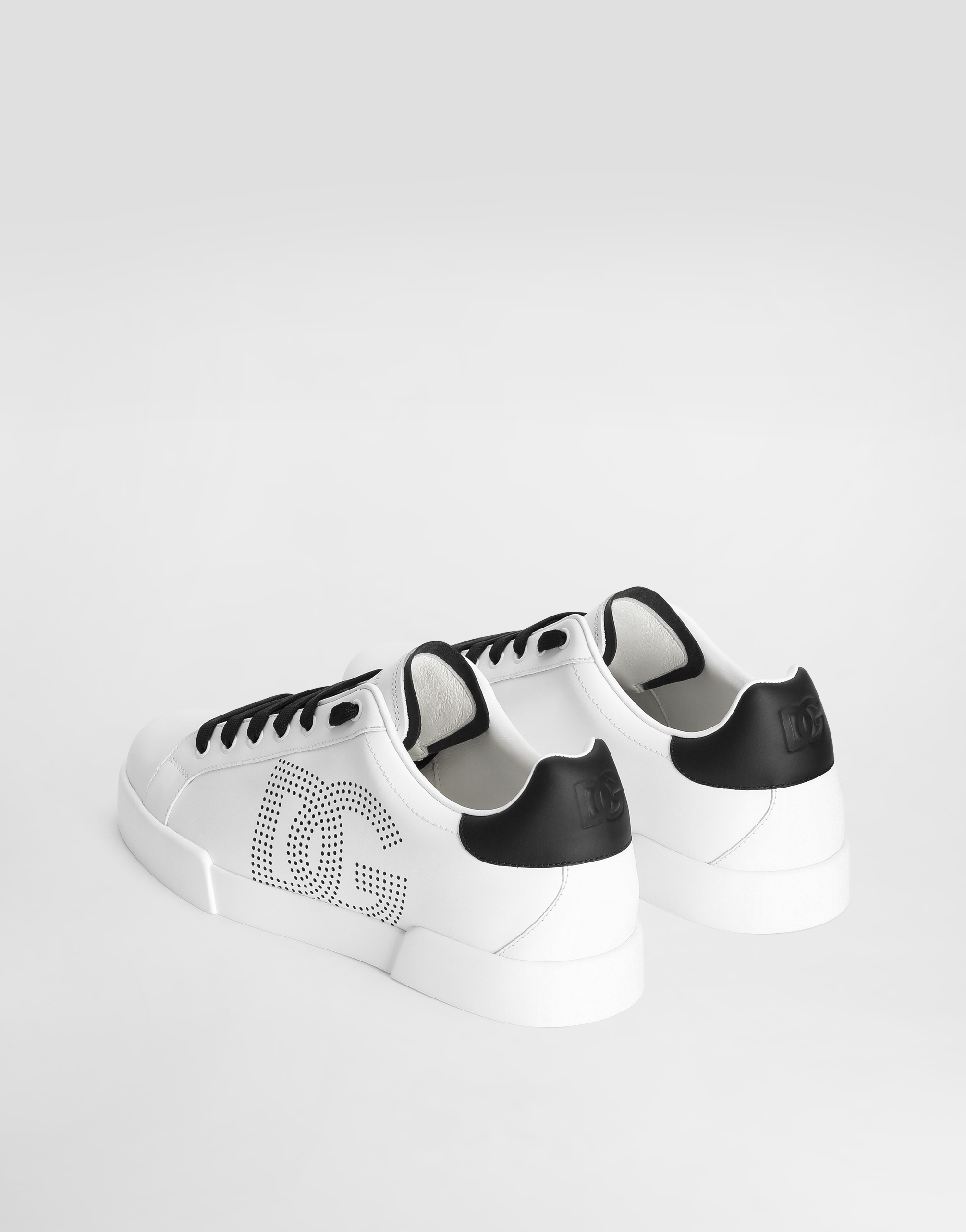 Dolce & Gabbana White And Black Leather Sneakers In White