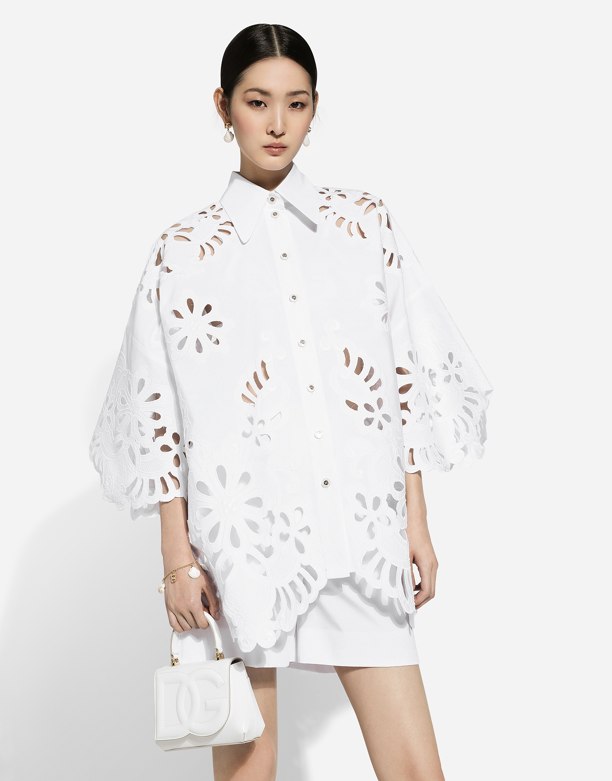 Dolce & Gabbana Oversize Cotton Shirt With Cut-out Detailing In ホワイト