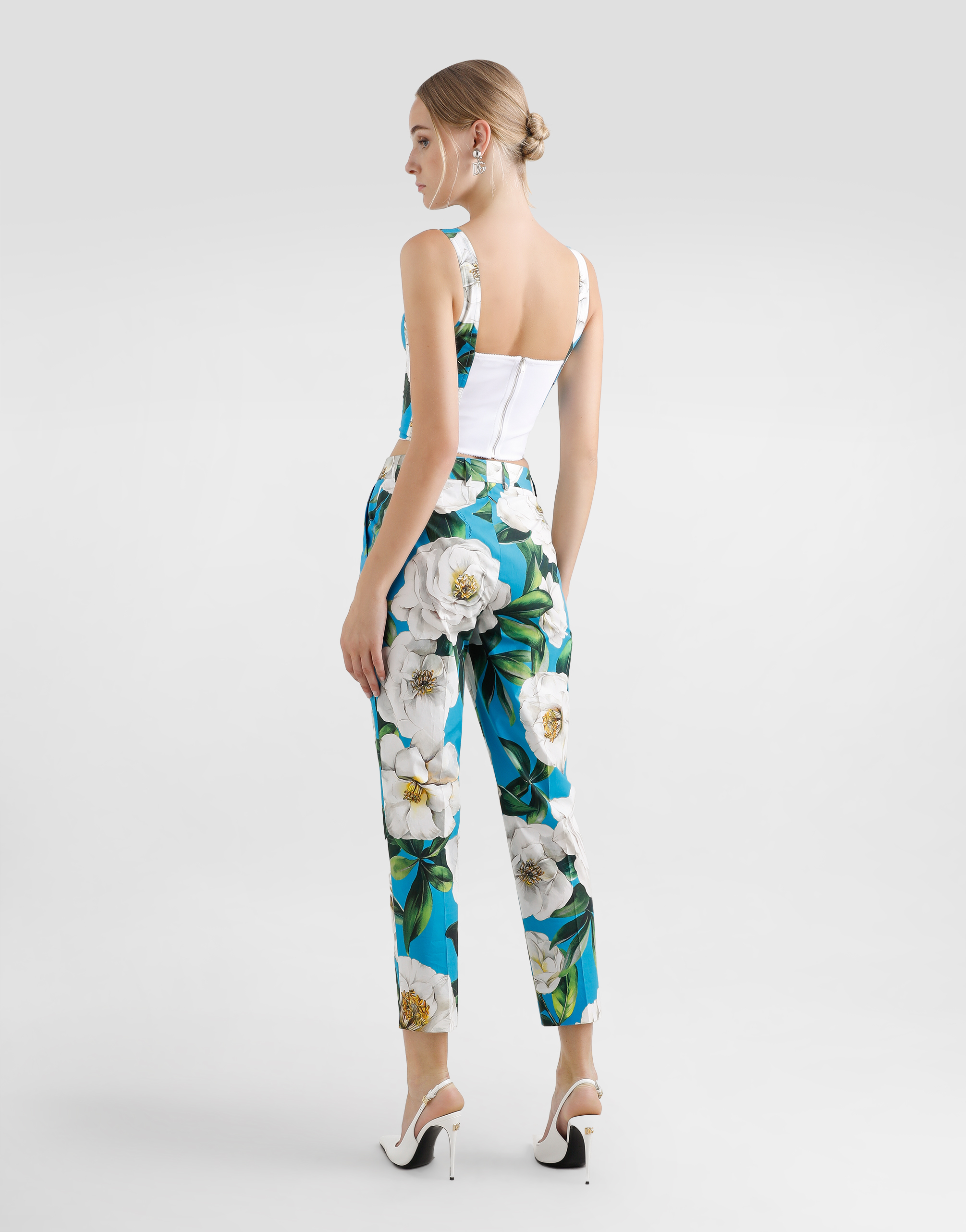 Dolce & Gabbana Tailored Cotton Pants With Gardenia Print In Print
