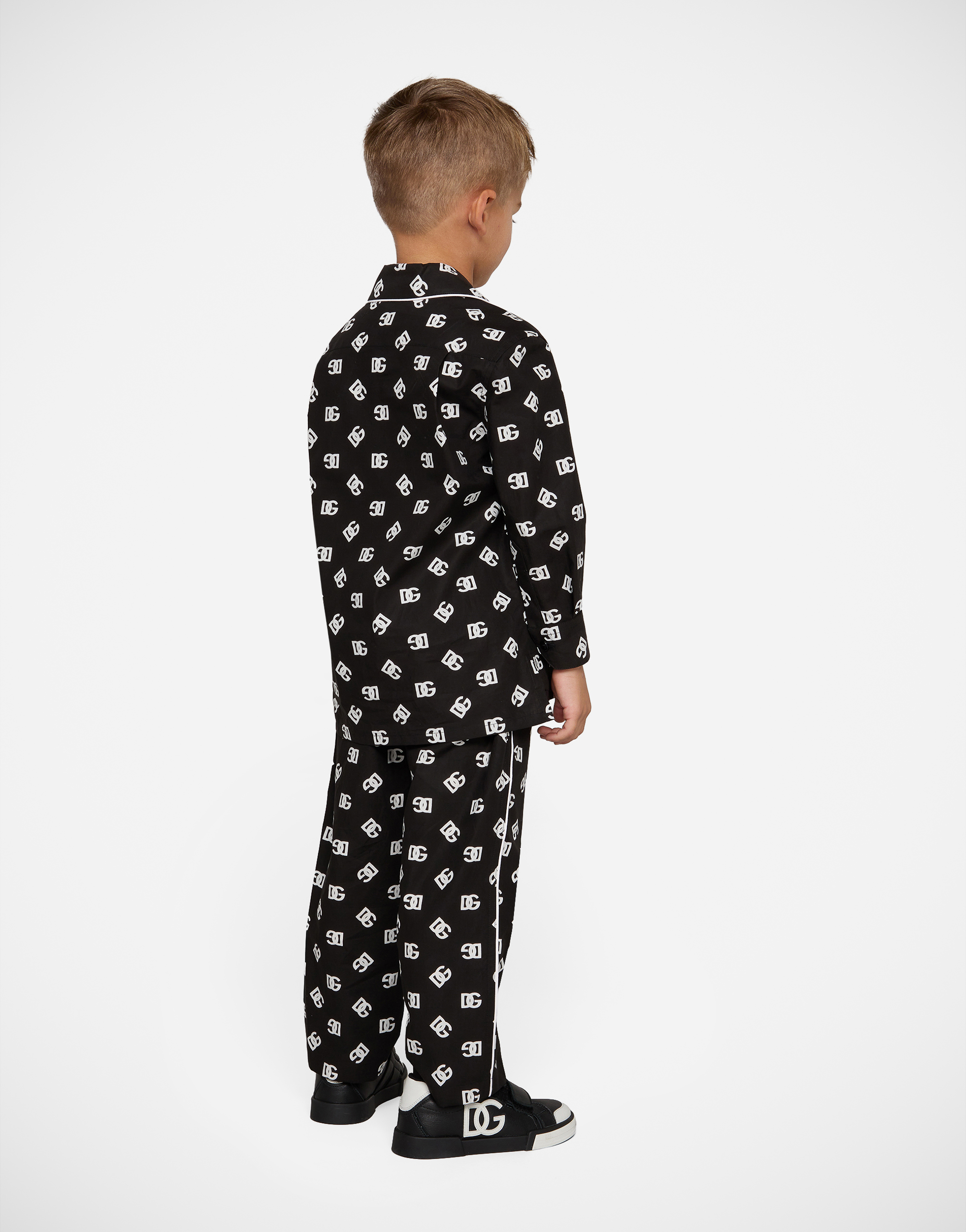 Shop Dolce & Gabbana Poplin Pajama Trousers With Dg Logo Print In Multicolor