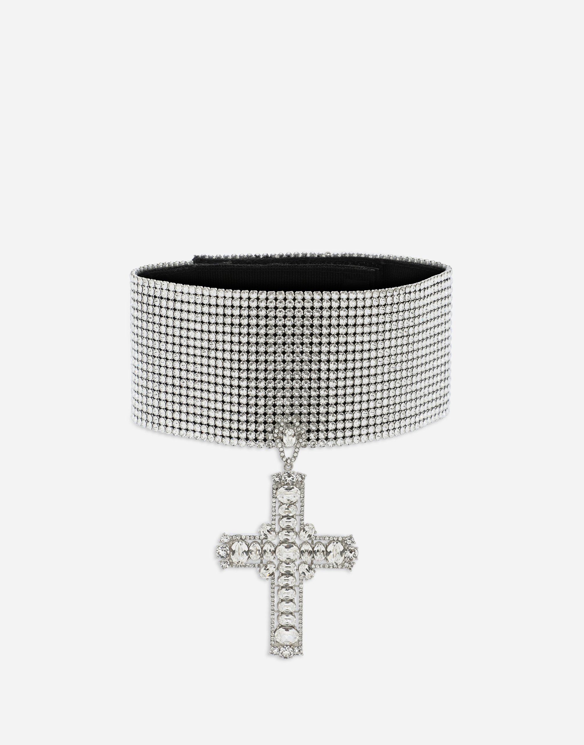 Crystal mesh choker with cross in Crystal for Women