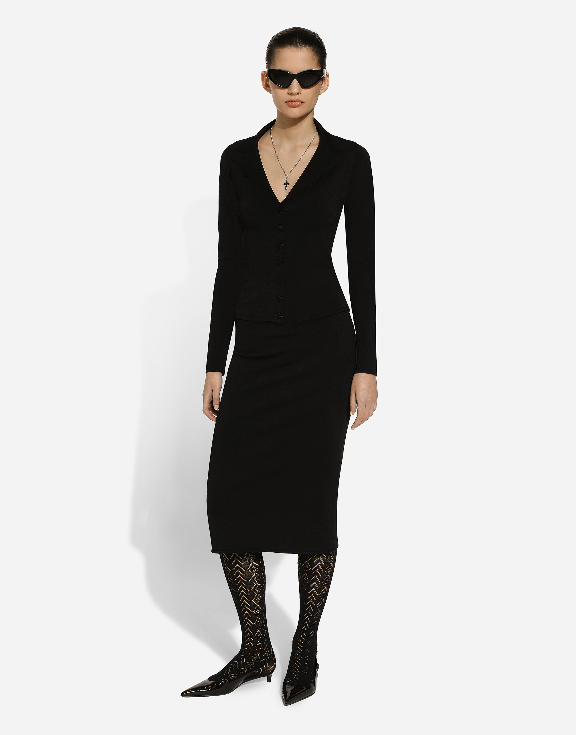 Dolce & Gabbana Cady Calf-length Skirt With Slits In ブラック