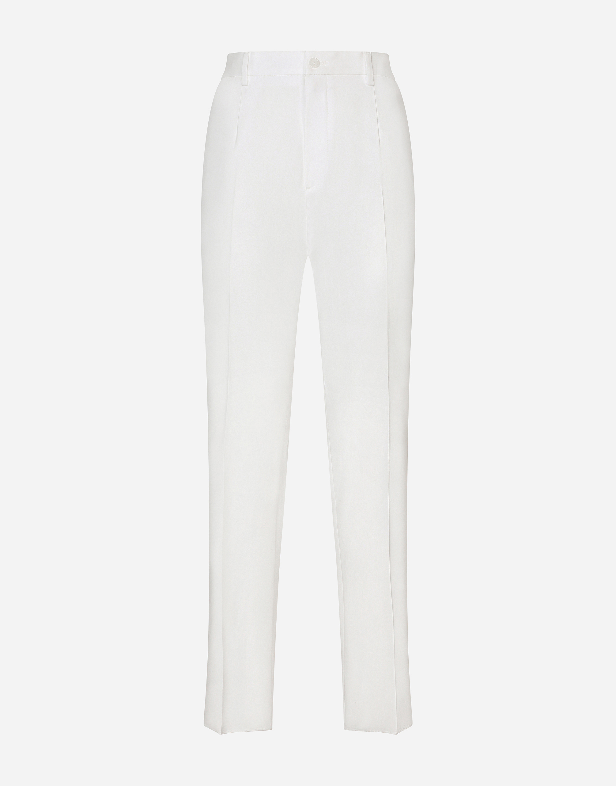 Dolce & Gabbana Stretch Cotton Pants With Branded Tag - Man Pants And Shorts White Cotton