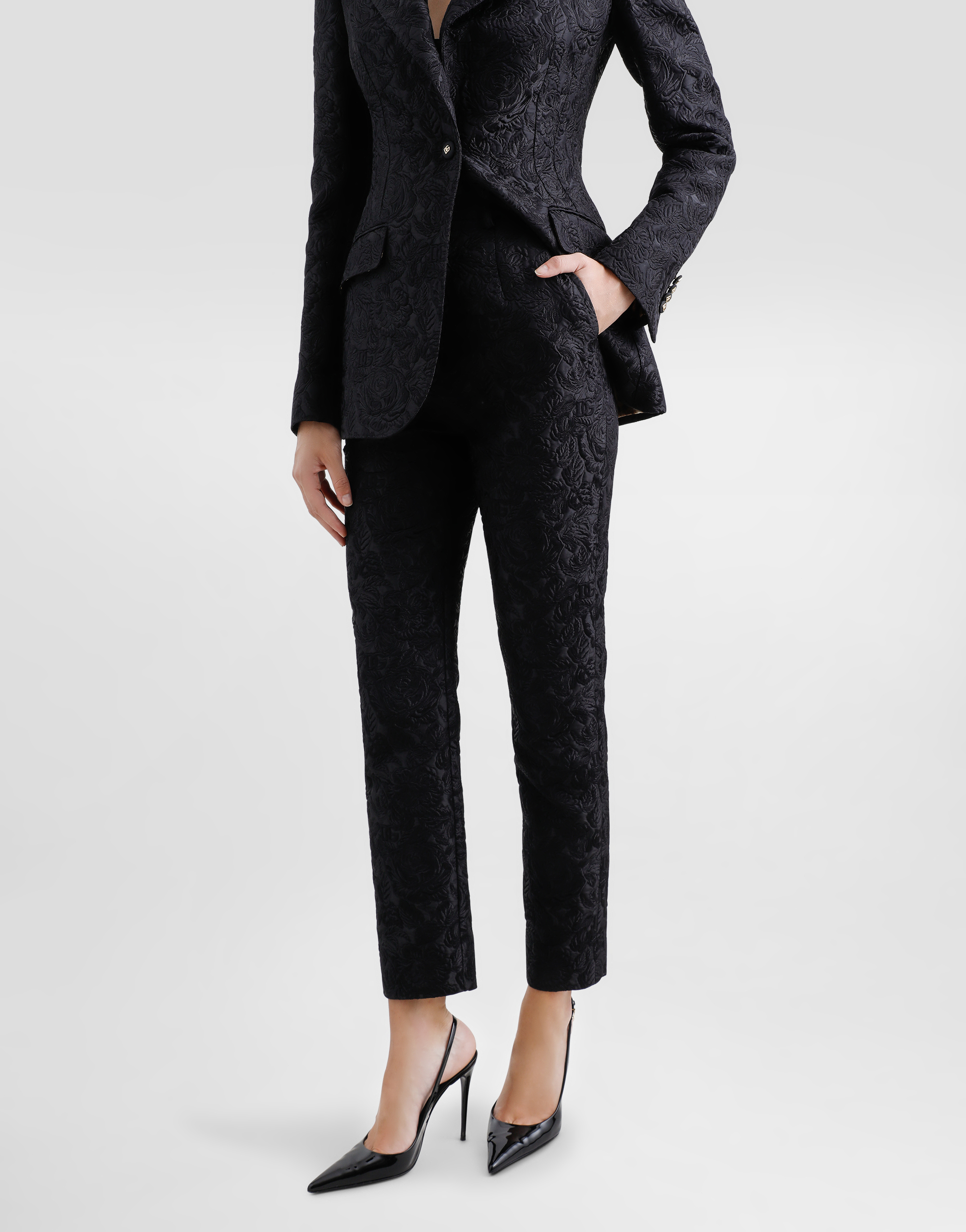 Dolce & Gabbana Tailored Quilted Floral Jacquard Pants In Black