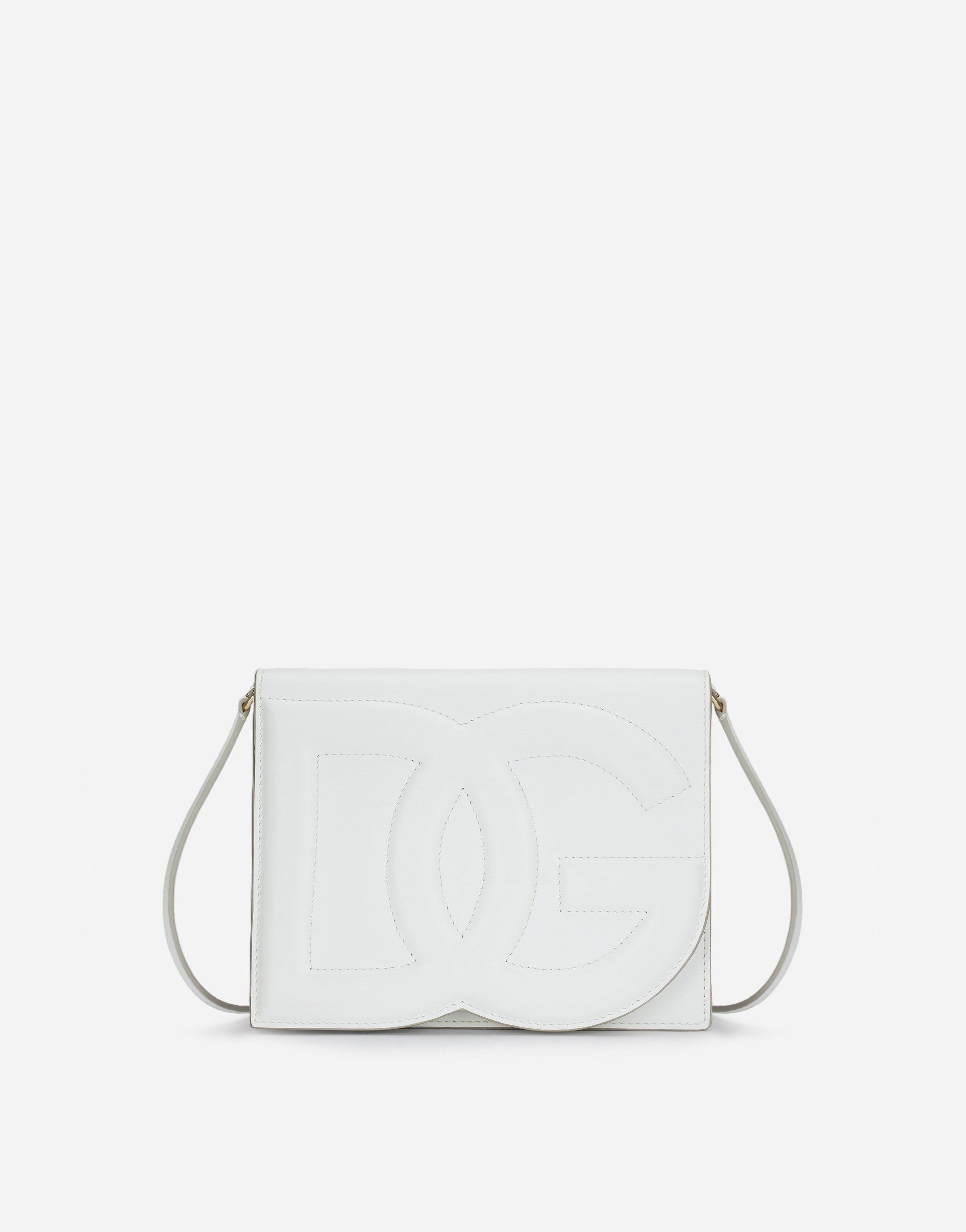 Dolce & Gabbana Calfskin Logo Crossbody Bag In White