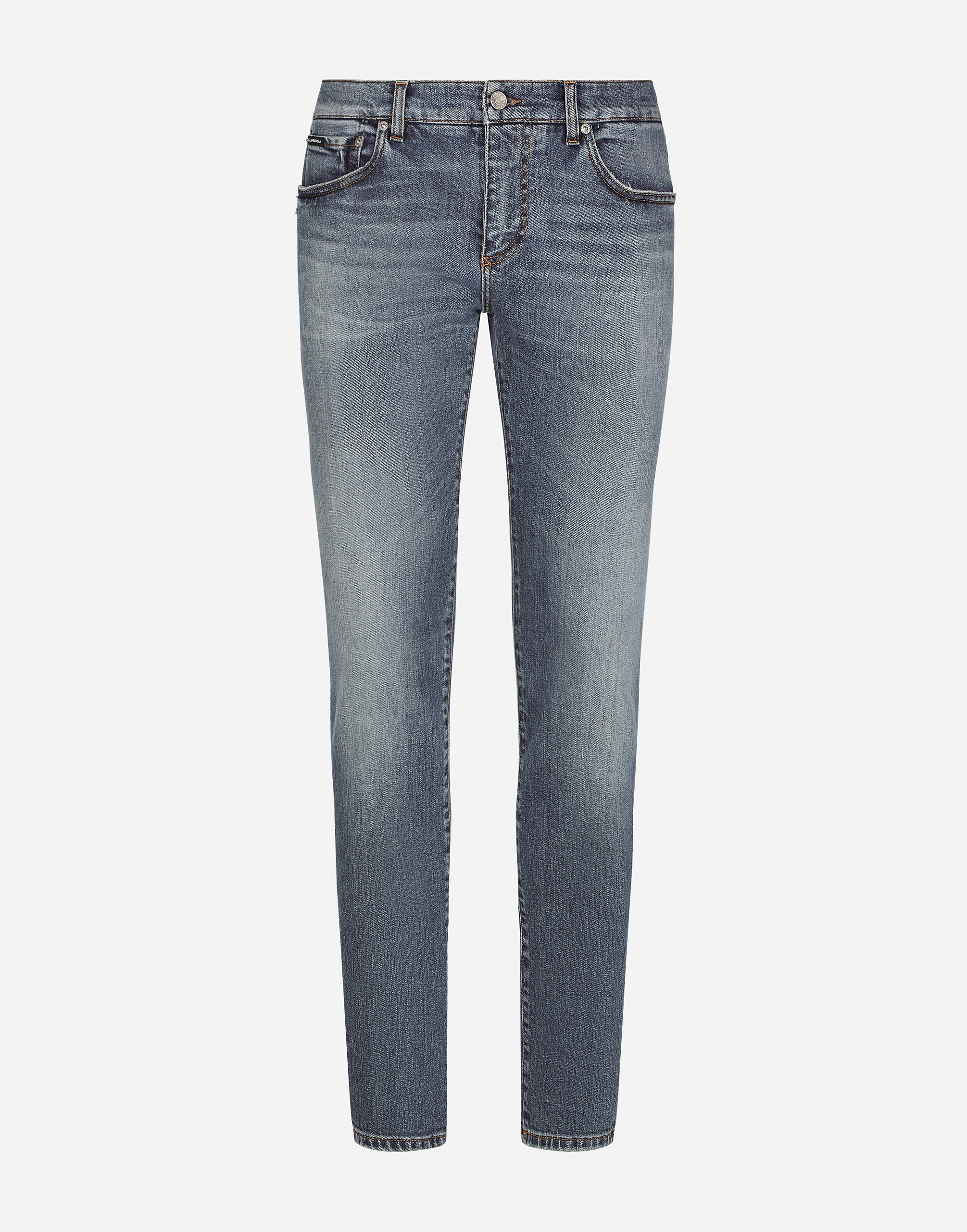 Dolce & Gabbana Light Blue Skinny Stretch Jeans With Whiskering In Multicolor
