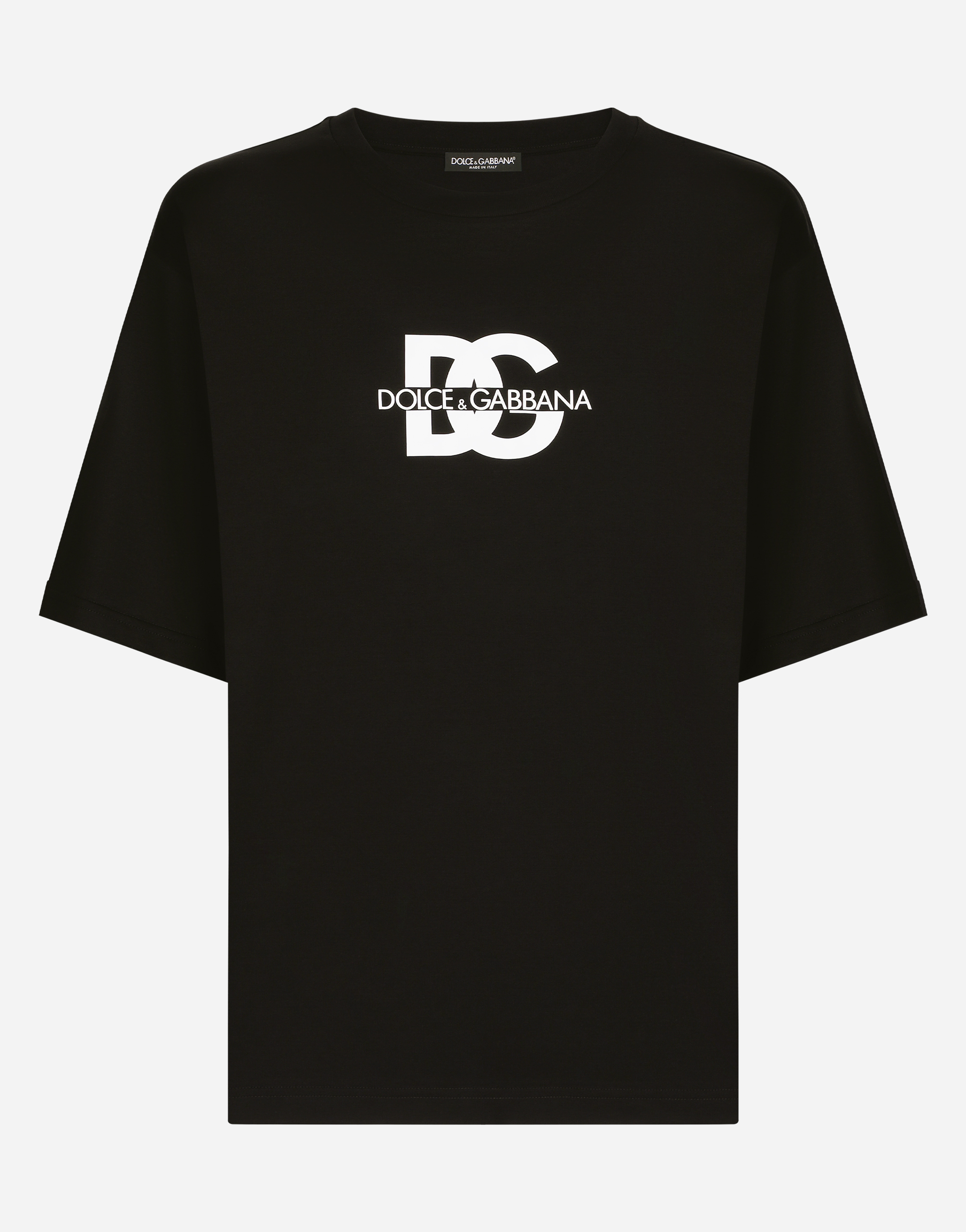 Dolce & Gabbana Black T-shirt With Crew Neck And Printed Logo On The Front In Black