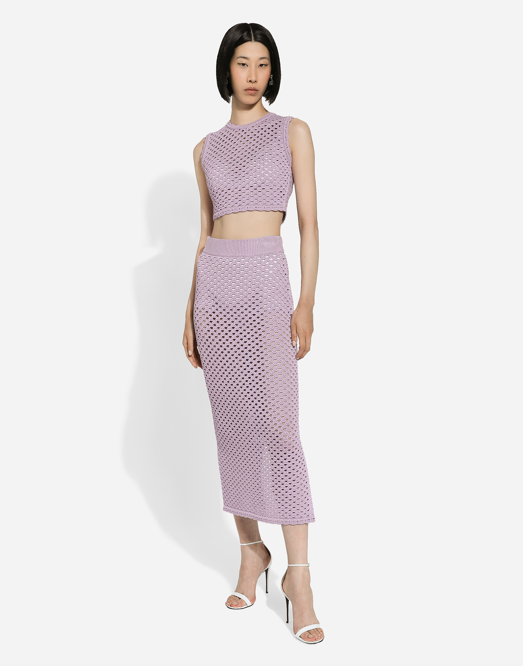 Dolce & Gabbana Gonna Lunga A Tubino In Crochet In Lilac