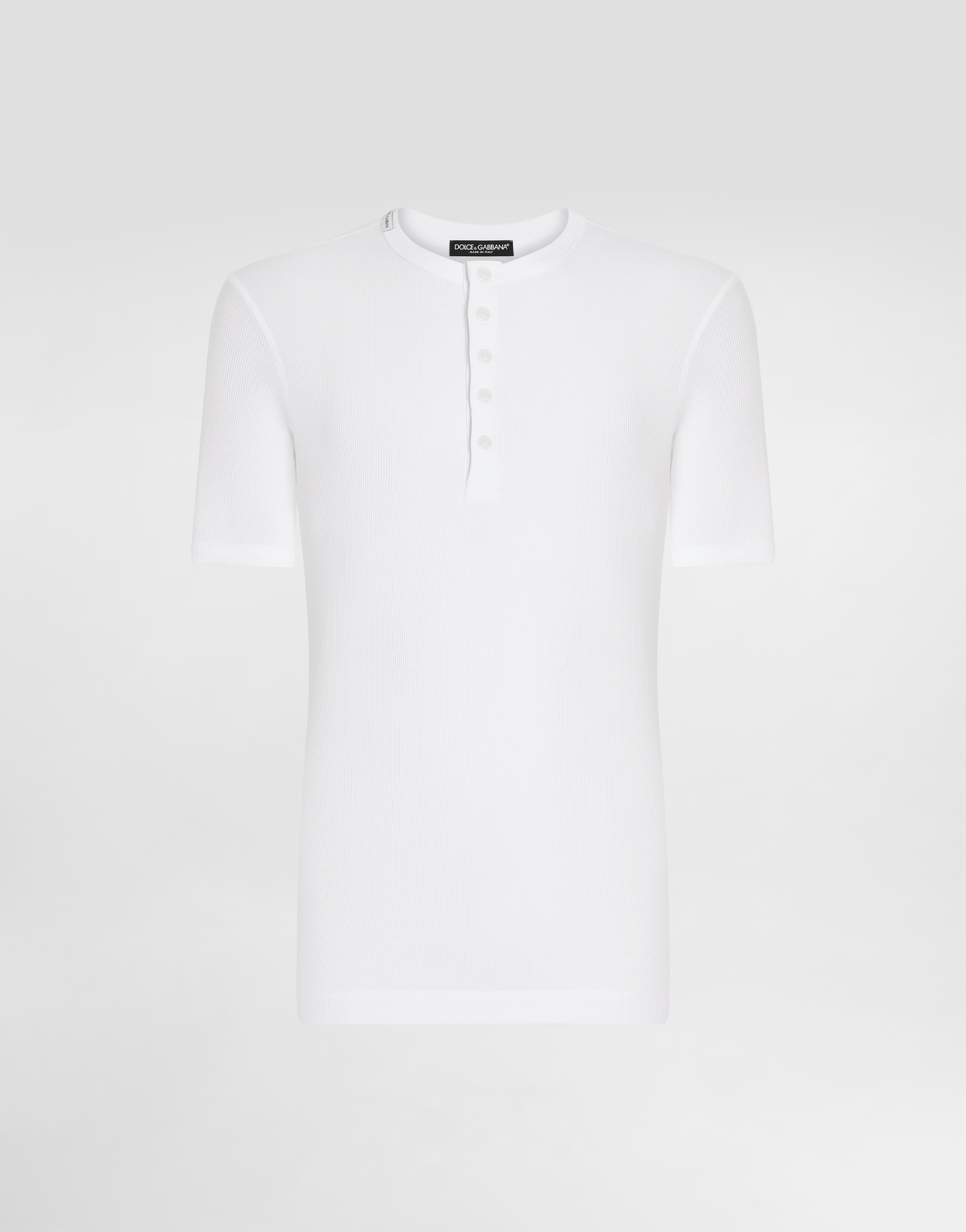 Dolce & Gabbana Male White Fine-Rib Cotton Granddad-Neck T-Shirt - Man T-Shirts And Polos Cotton Size 46