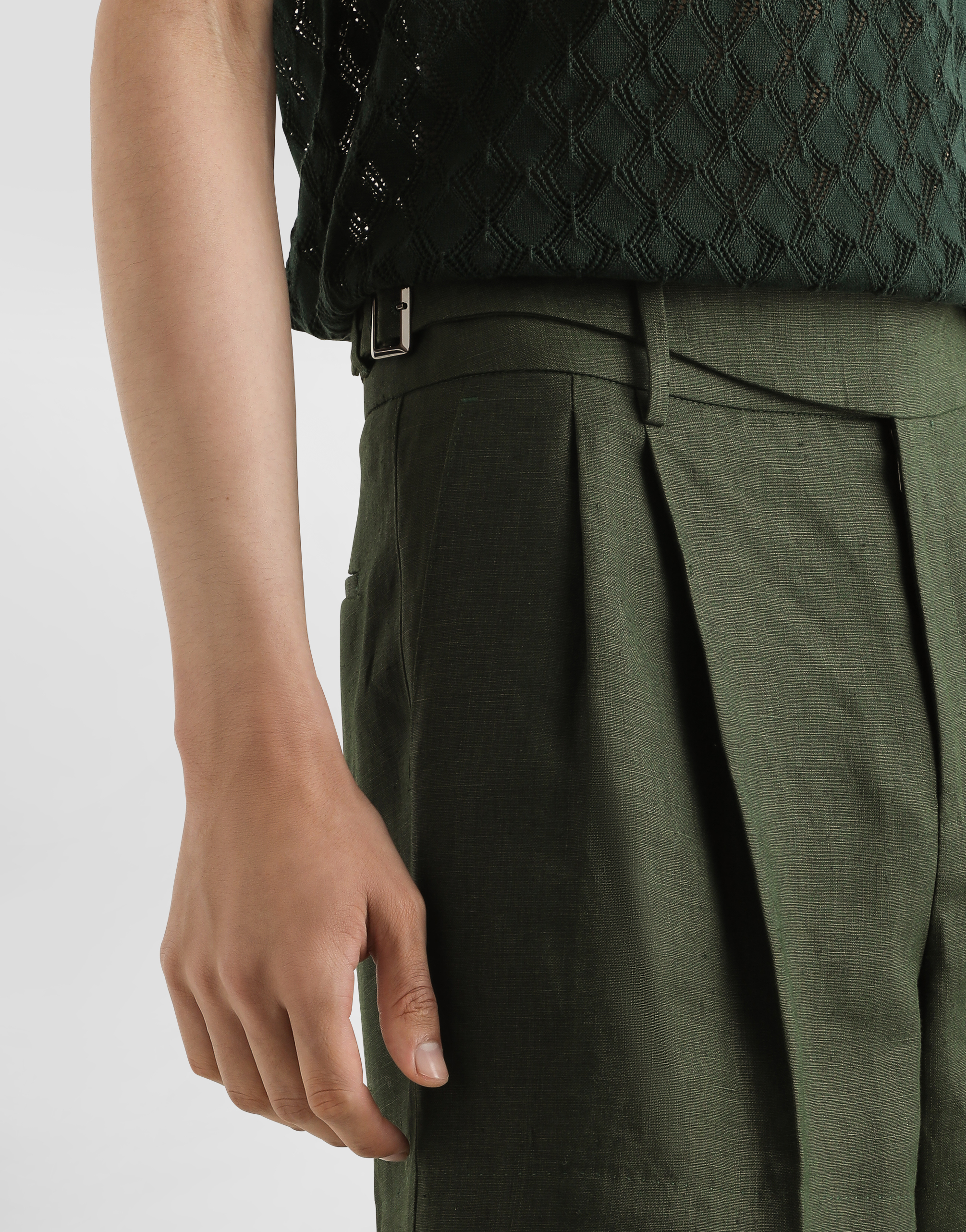 Dolce & Gabbana Linen Fabric Shorts With Double Darts In Green