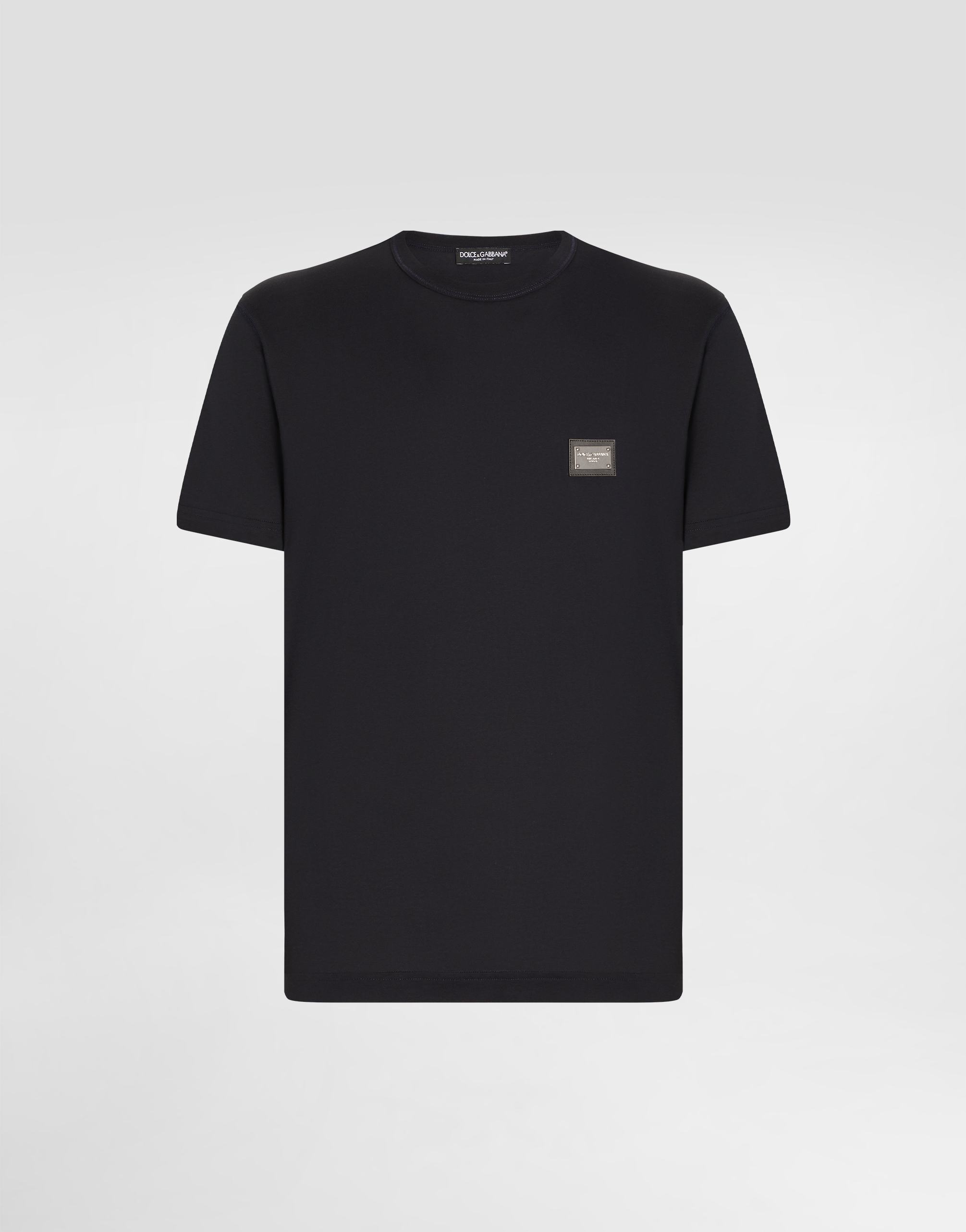 Dolce & Gabbana Silver Plaque Soft Cotton T-shirt In Blue