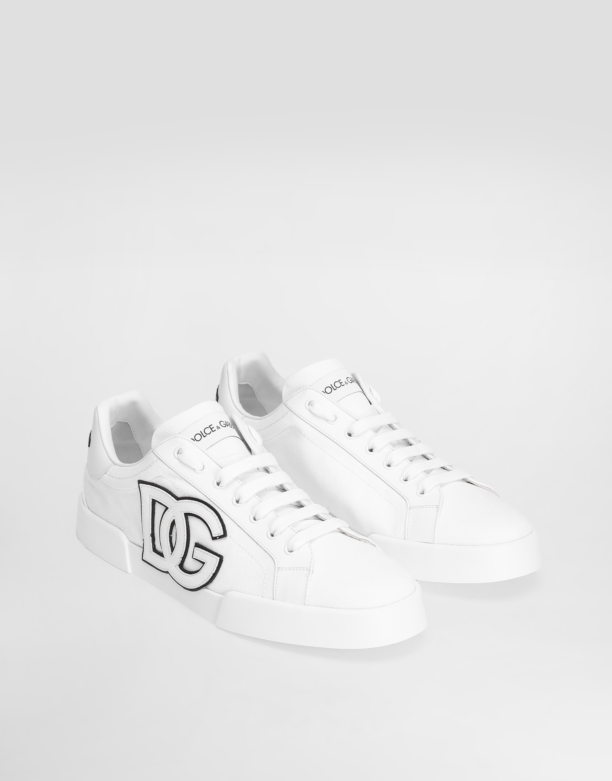 Dolce & Gabbana Portofino Low-top Sneaker In Canvas And Nappa Calfskin In White