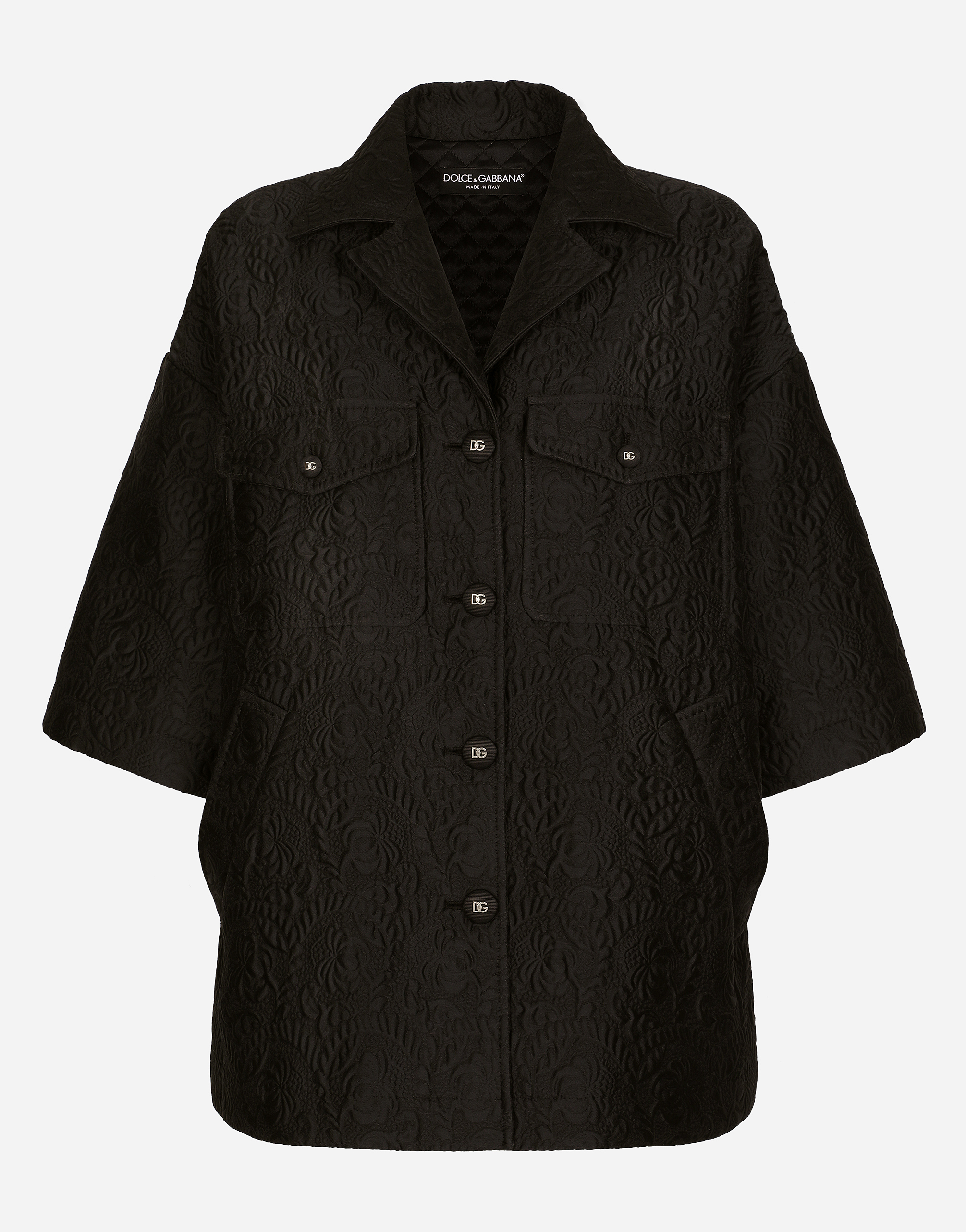 Dolce & Gabbana Short Floral Jacquard Cape - Woman Coats And Jackets Black