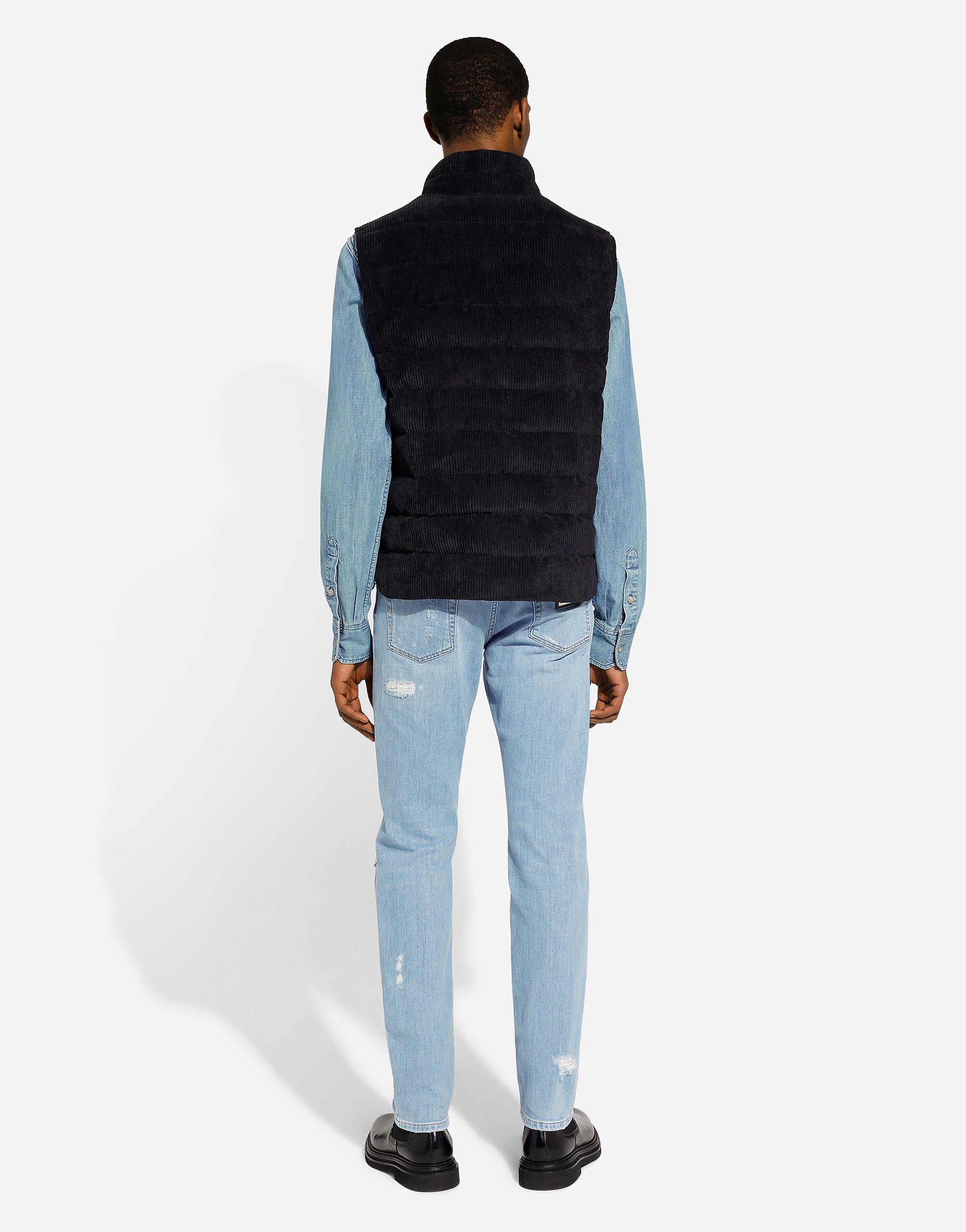 Dolce & Gabbana Logo Patch Corduroy Jacket In Blue